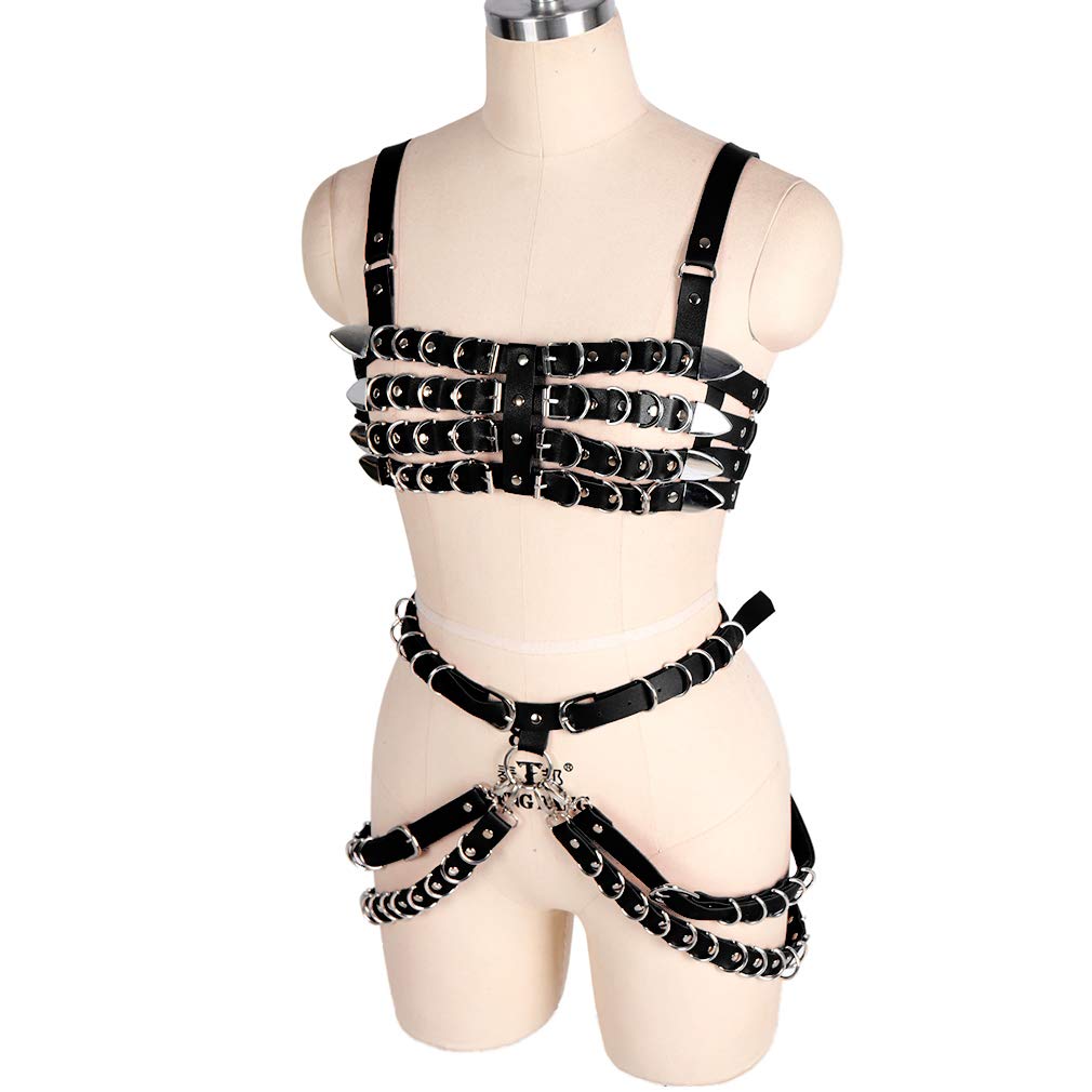 Women's Punk Leather Body Harness & Garter Belt Set - Hollow Out Frame Lingerie Accessories for BDSM, Burlesque & Fashion Outfits - Perfect for Cosplay, Nightclubs & Edgy Street Style
