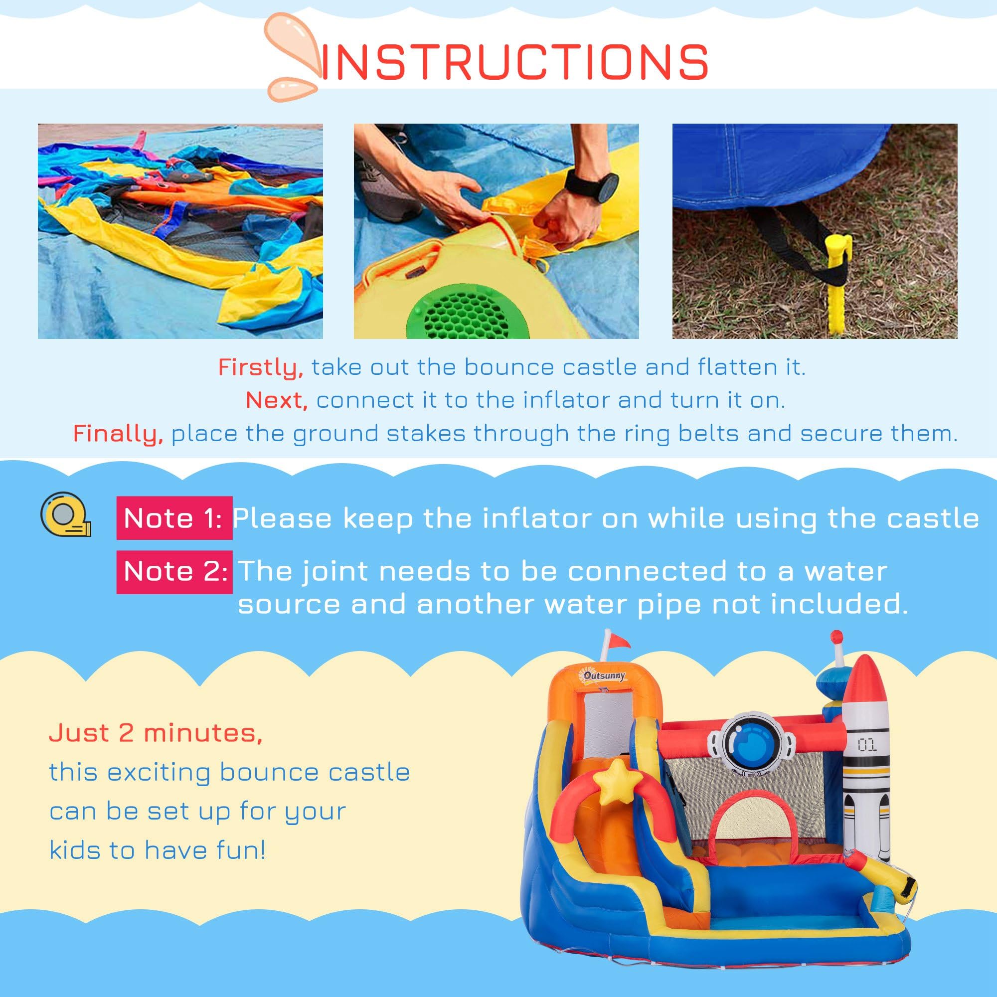 Outsunny 5-in-1 Inflatable Bounce House with Water Slide, Pool, Water Cannon & Climbing Wall - Kids Outdoor Water Play Toy for Backyard, Birthday Parties & Summer Fun - Includes Air Pump (Jumping Castle)