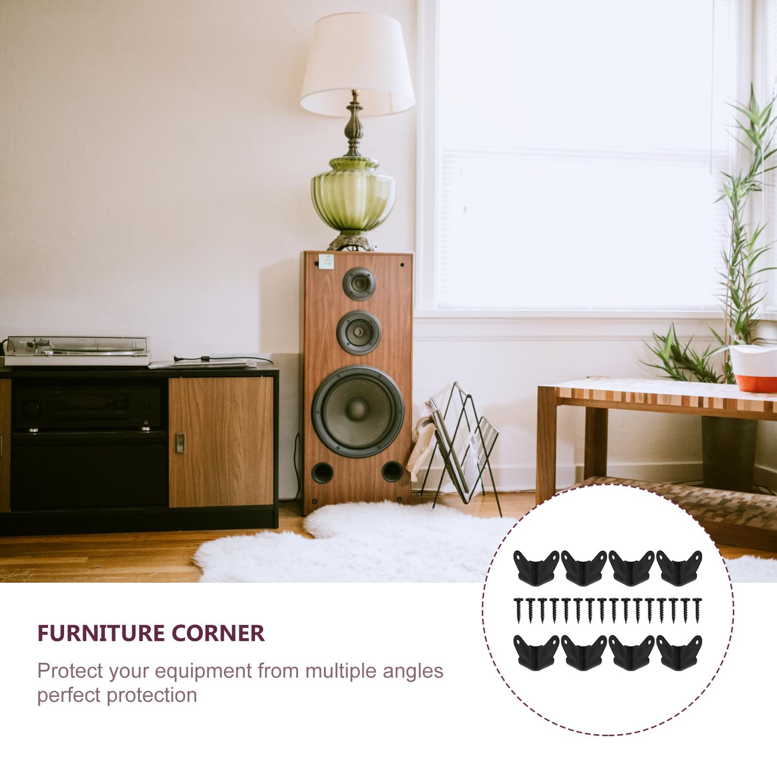 8-Pack Black Metal Corner Protectors for Speaker Cabinets & Guitar Amplifiers - Heavy Duty Rounded Edge Guards for Furniture, Home & Studio Use