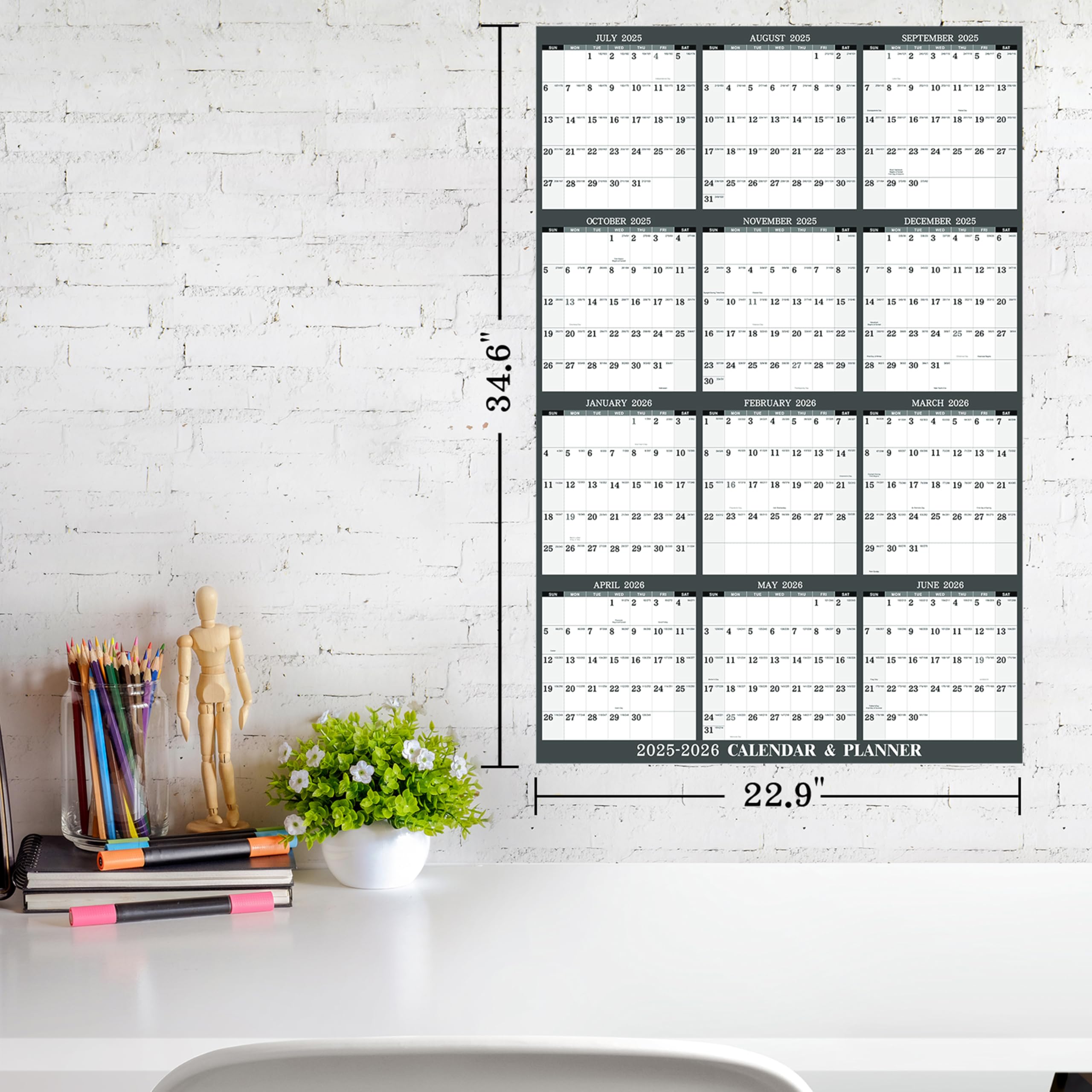 2025-2026 Dry Erase Wall Calendar - Large 34.6