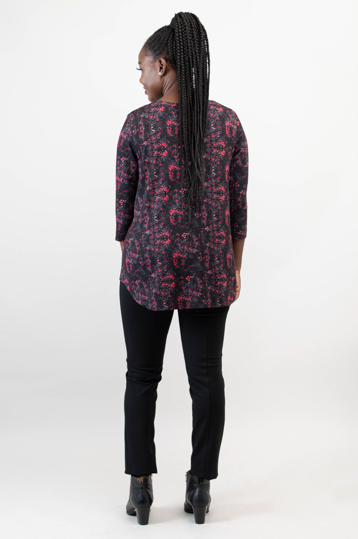 Jackie 3/4 Sleeve Women's Tops - Soft Bamboo Fabric in Cherry Jam Color - Breathable & Comfortable for Yoga, Work & Casual Wear