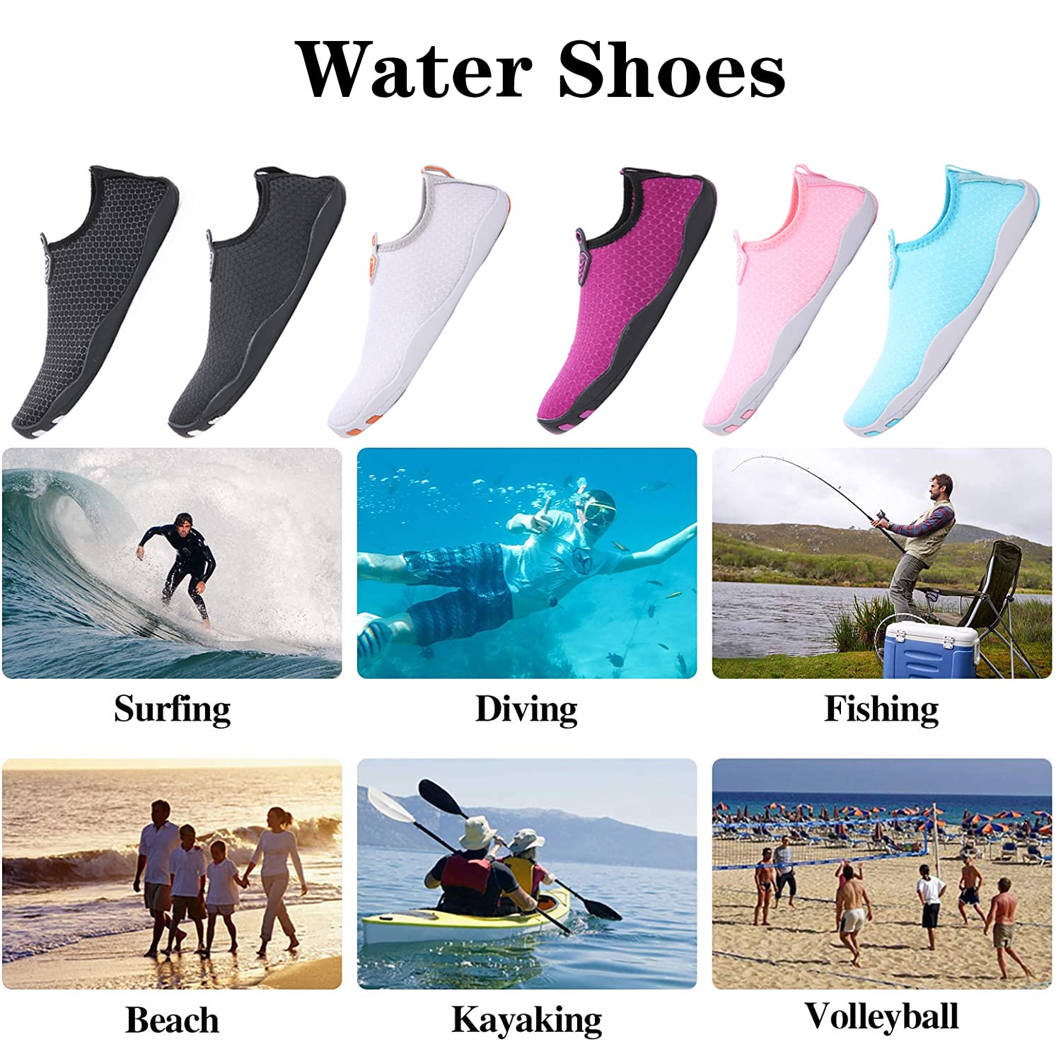 **Quick-Dry Water Shoes for Women & Men - Lightweight Aqua Socks for Beach, Pool, Surf & Water Park Activities - Perfect for Swimming, Walking & Outdoor Water Sports**