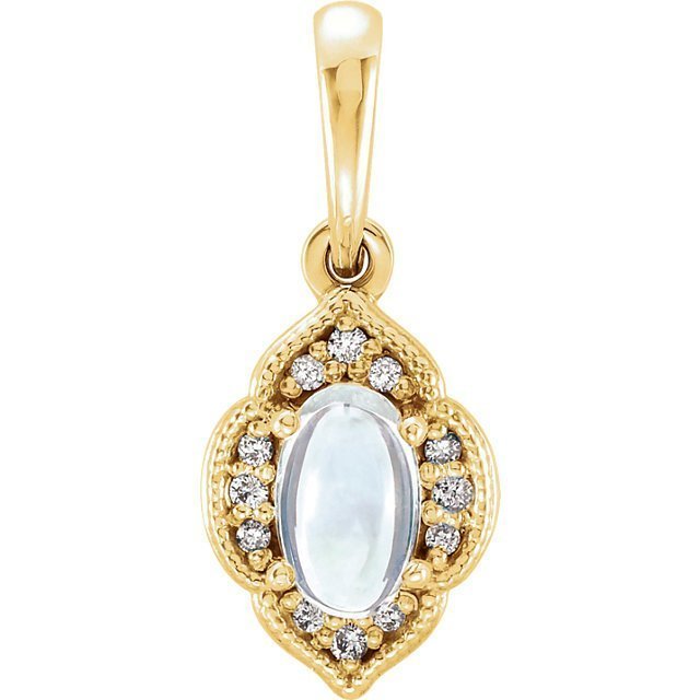 14K Gold 1/4 Carat Moonstone & 0.03 CTW Diamond Clover Pendant Necklace - Elegant Jewelry Gift for Women, Perfect for Birthdays, Anniversaries & Special Occasions