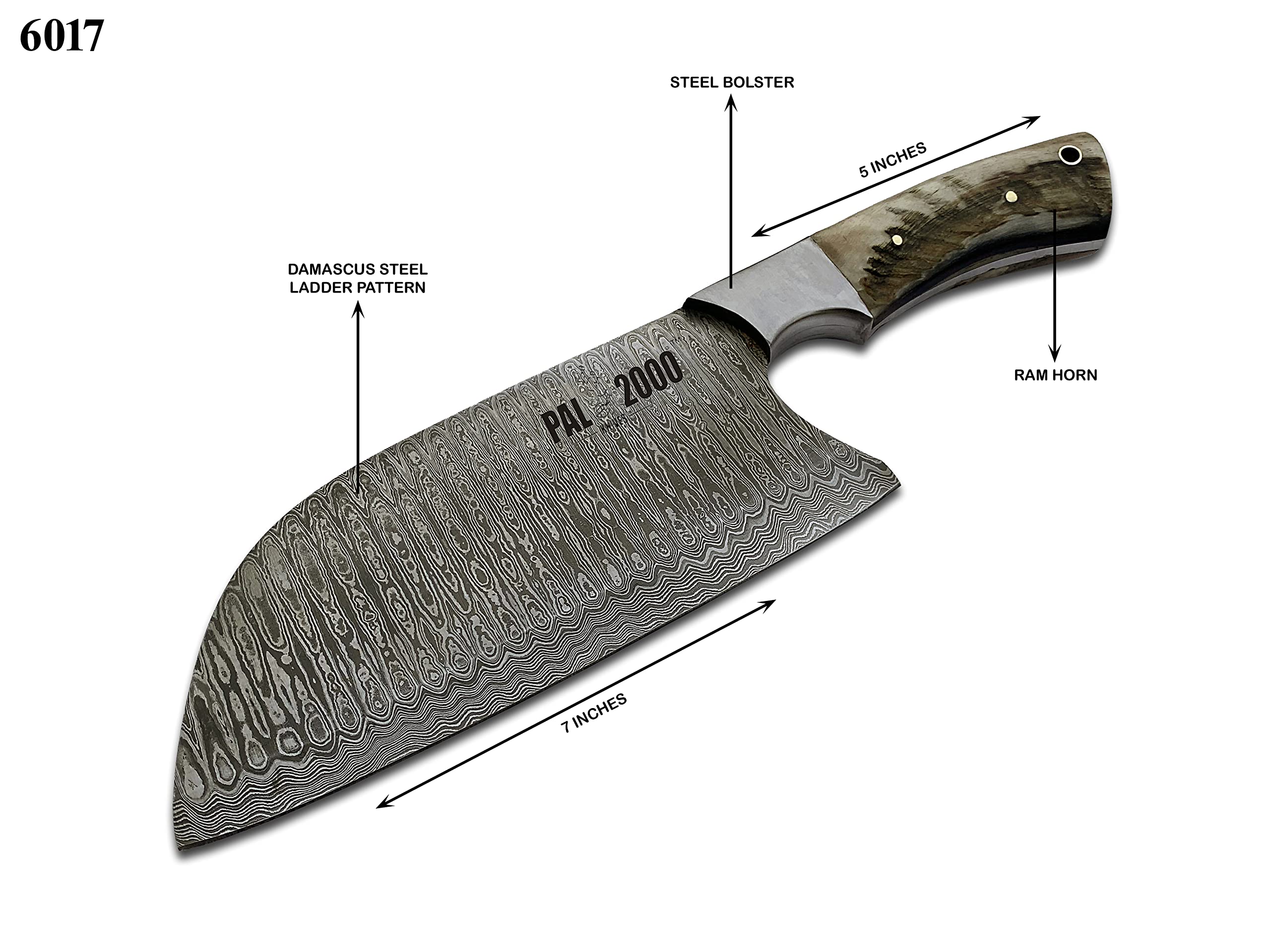 Handmade Damascus Steel Cleaver - Professional Butcher Knife & Serbian Chef Knife with Full Tang & Leather Sheath - Perfect for Meat Cutting, Chopping & Kitchen Prep