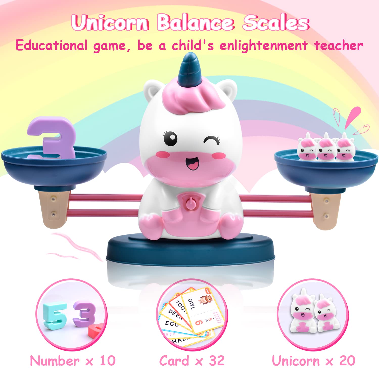 Unicorn Math Balance Toys - Montessori Educational Toys for Kids Ages 3+, STEM Learning Games for Preschool Girls & Boys - Perfect for Christmas, Birthday Gifts | Classroom & Homeschool Math Activities
