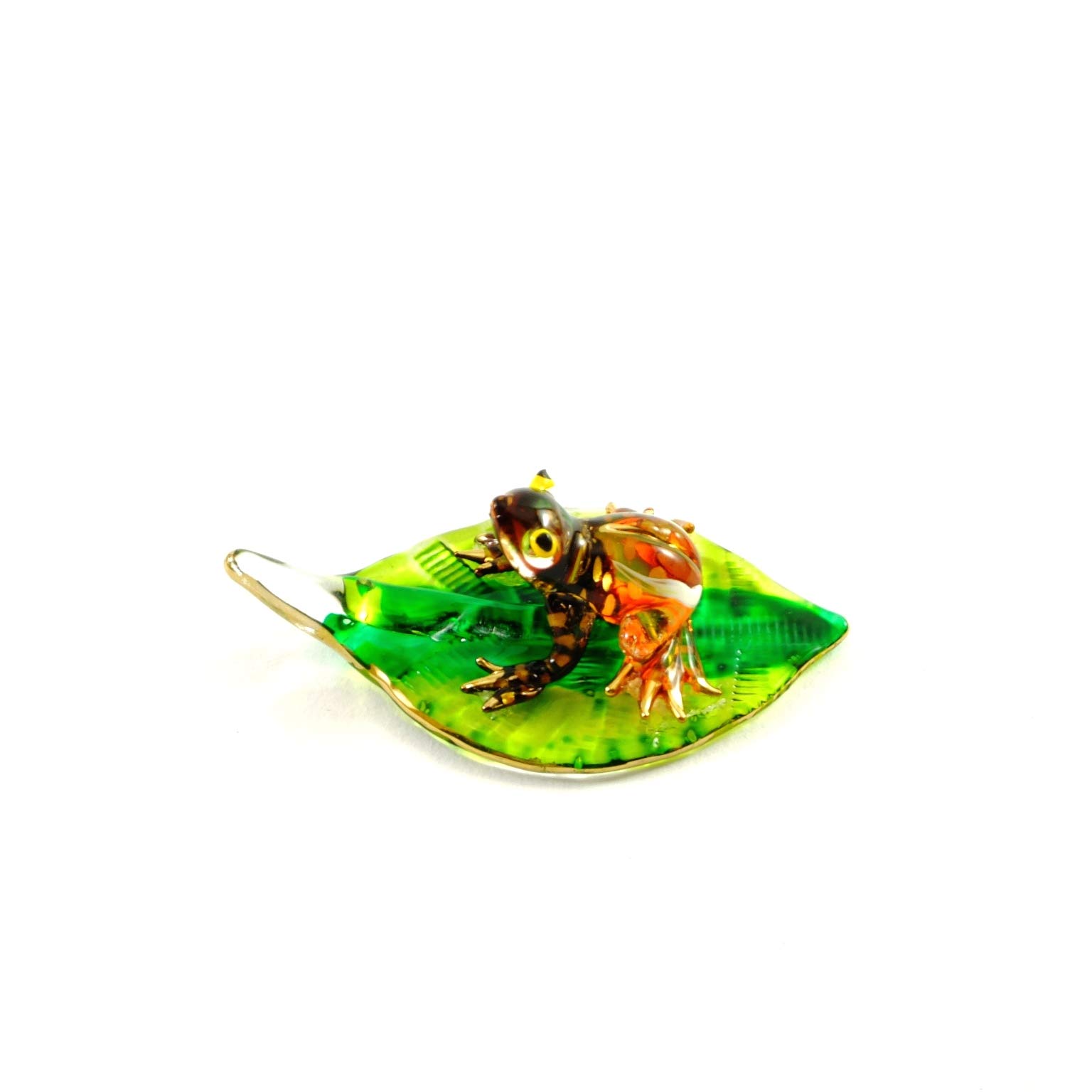 Handmade Glass Frog Figurine - Mini Orange Animal Decor for Home & Office