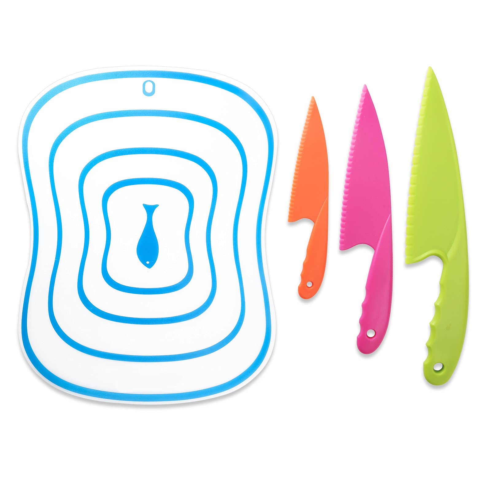 4 Pack Kids Safe Knives Set with Flexible Cutting Board - Real Cooking Tools for Toddlers to Cut Fruits, Vegetables, Salad, Cake & Bread | Perfect for Kids Cooking Class, Family Kitchen Activities & Early Learning