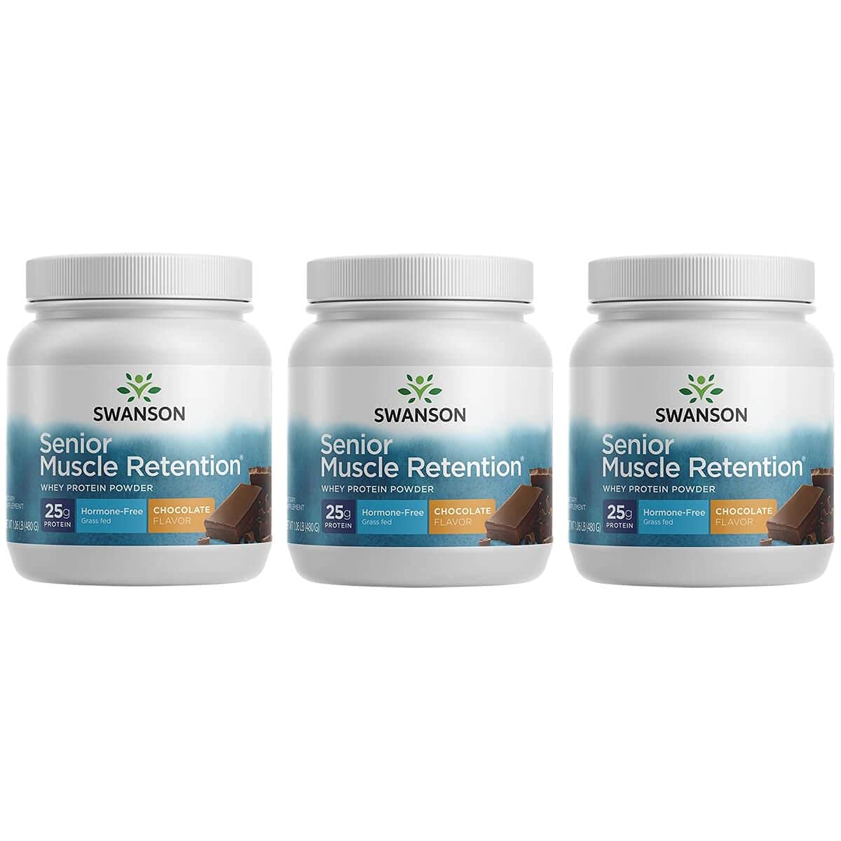 Swanson Senior Muscle Retention Protein Powder - Chocolate Flavor, 1.06 lb (480g) per Pack, 3-Pack Bundle | Whey Protein Supplement for Muscle Support, Recovery & Healthy Aging | Ideal for Seniors, Active Adults & Post-Workout Nutrition
