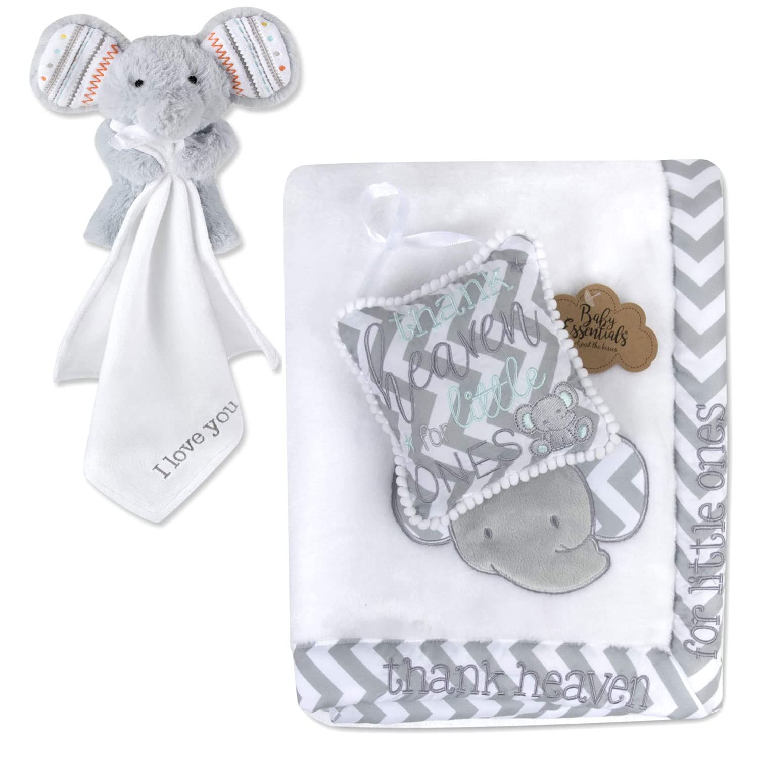 Gender Neutral Baby Blankets - Soft Plush Elephant Lovey Set for Nursery & Travel