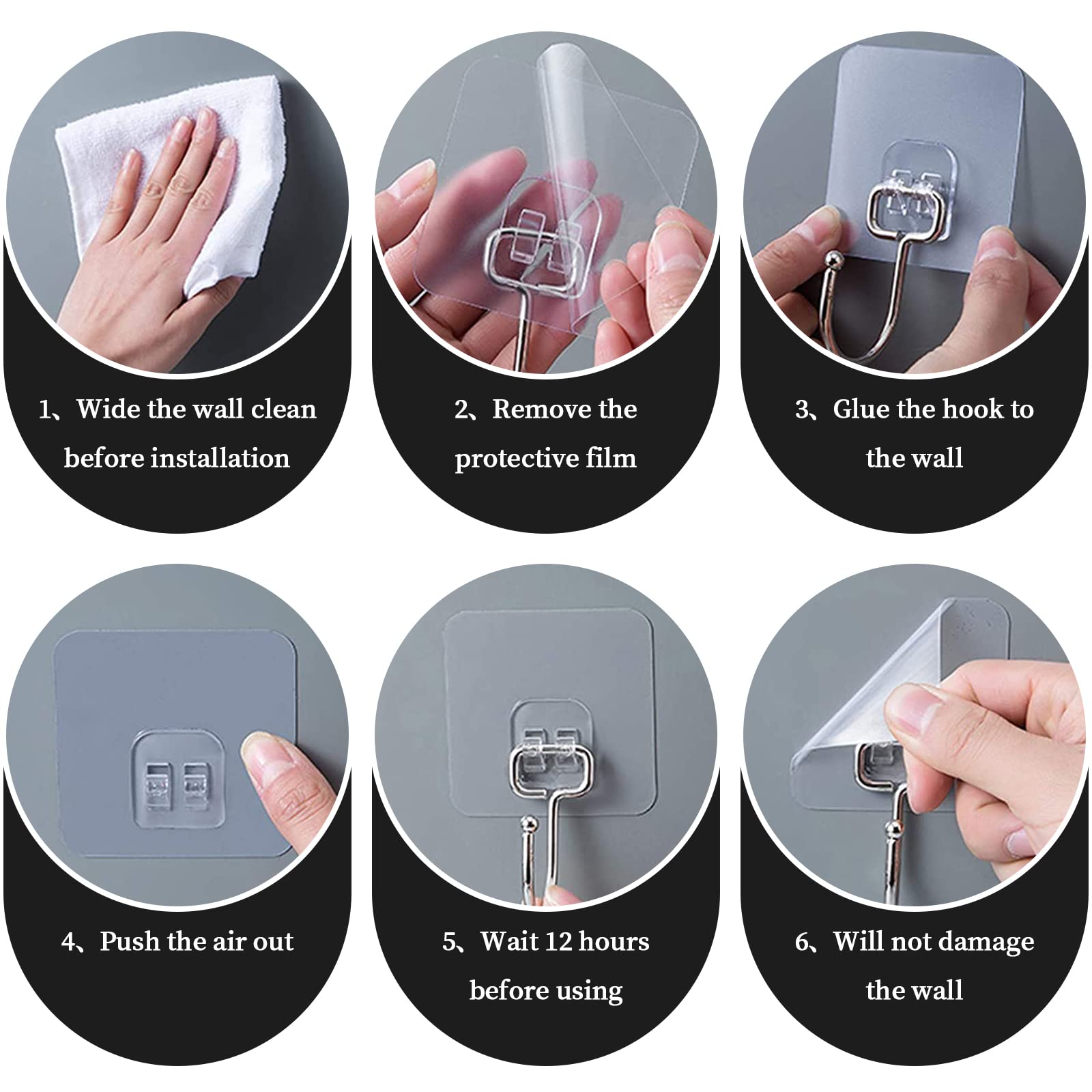 KEYIDO 10-Pack Heavy Duty Adhesive Hooks - 33 lb/15kg Max Weight, Clear Strong Stick-On Hooks for Wall, No Nails Needed - Perfect for Bathroom, Kitchen, Office & Home Organization