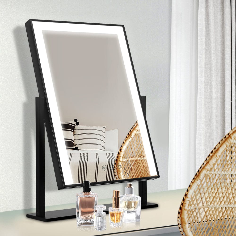 Embellir 30x40cm LED Lighted Makeup Mirror - Adjustable Standing Vanity Mirror with Bright Lights for Perfect Makeup Application - Ideal for Home, Salon, and Travel Use