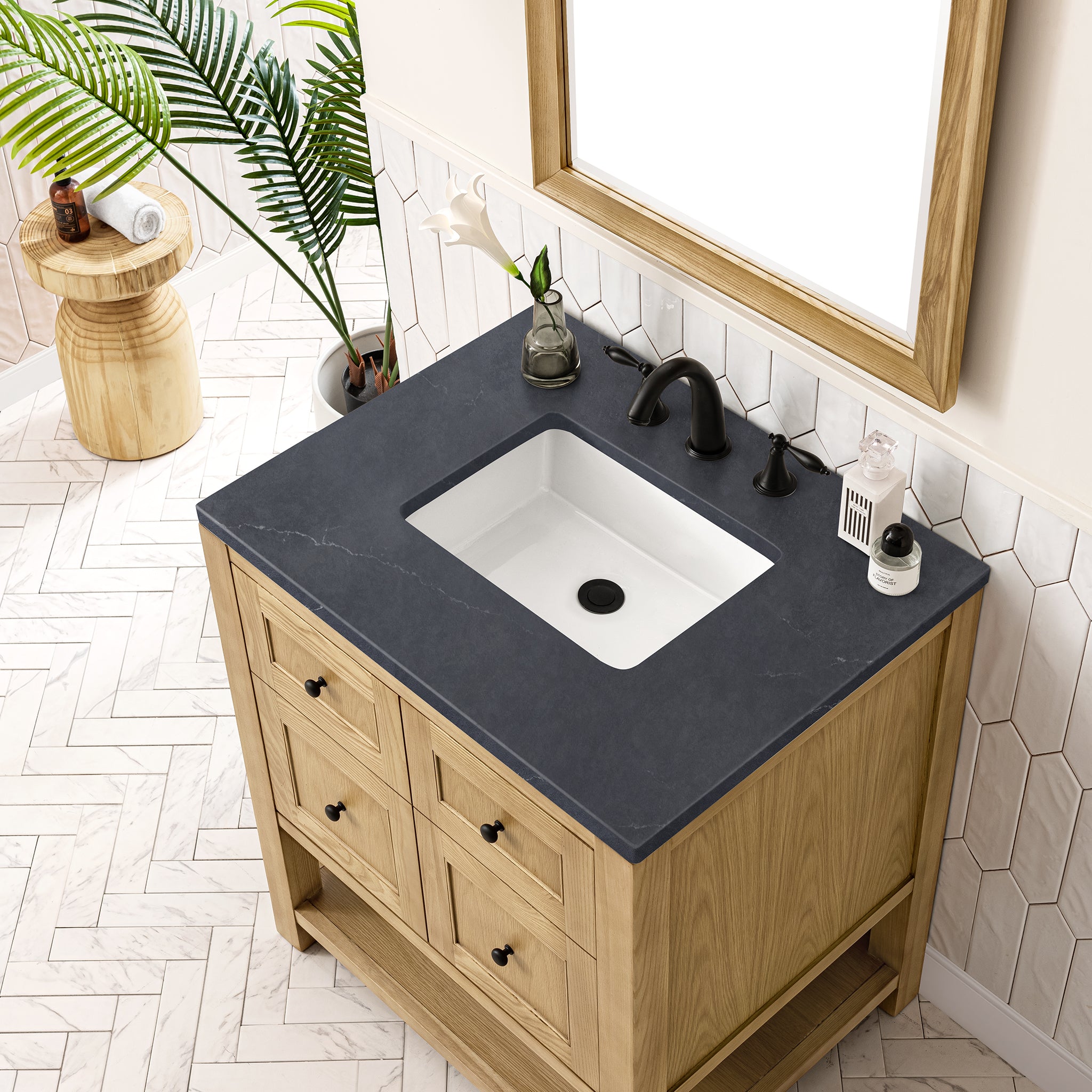 Breckenridge 30 Inch Single Bathroom Vanity in Light Natural Oak with 3CM Charcoal Soapstone Top - Perfect for Modern Farmhouse and Coastal Style Bathrooms