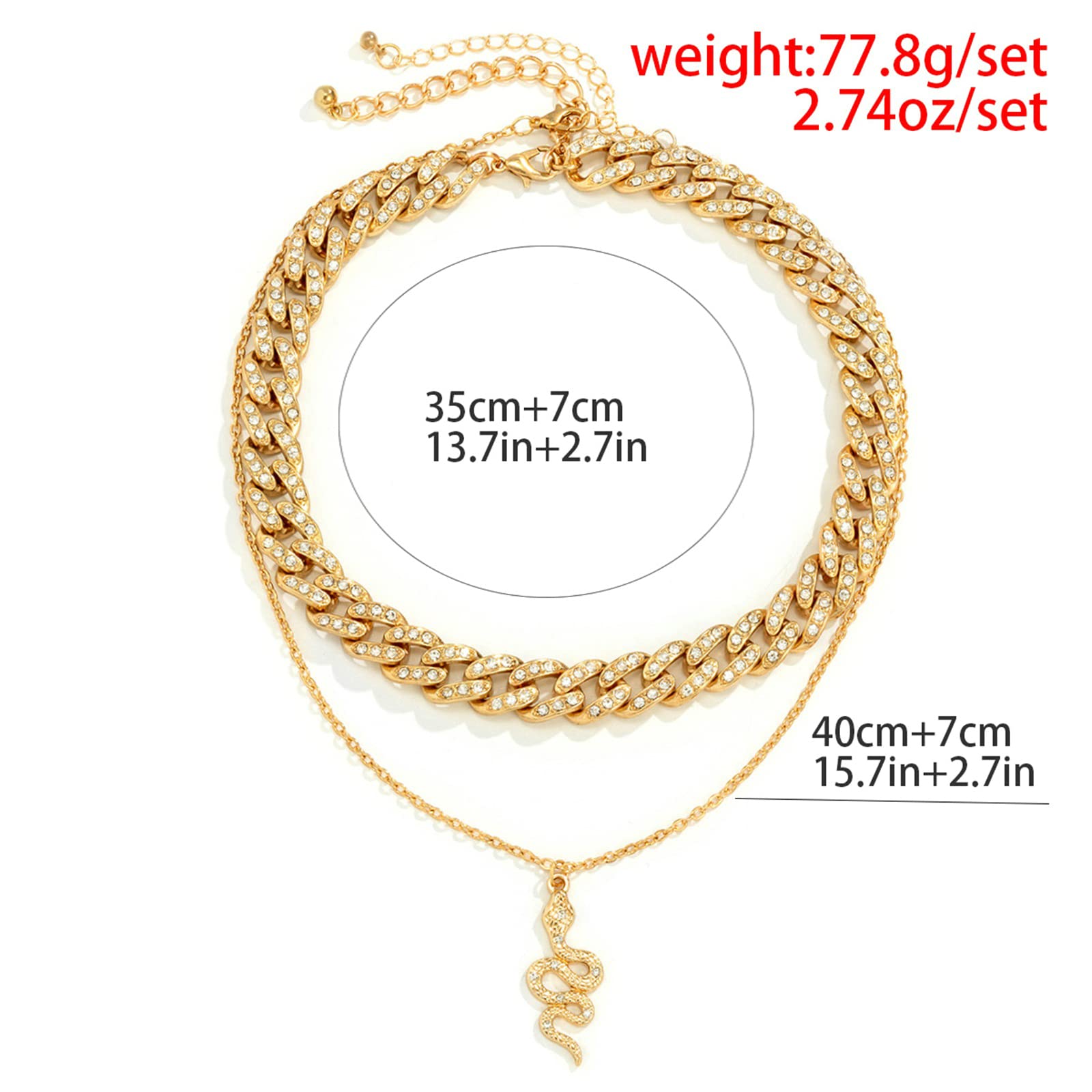 CZ Snake Pendant Layered Choker Necklace for Women | 2-Layer Gold Cuban Chain Necklace Set with Cubic Zirconia | Perfect for Parties, Date Nights & Everyday Wear