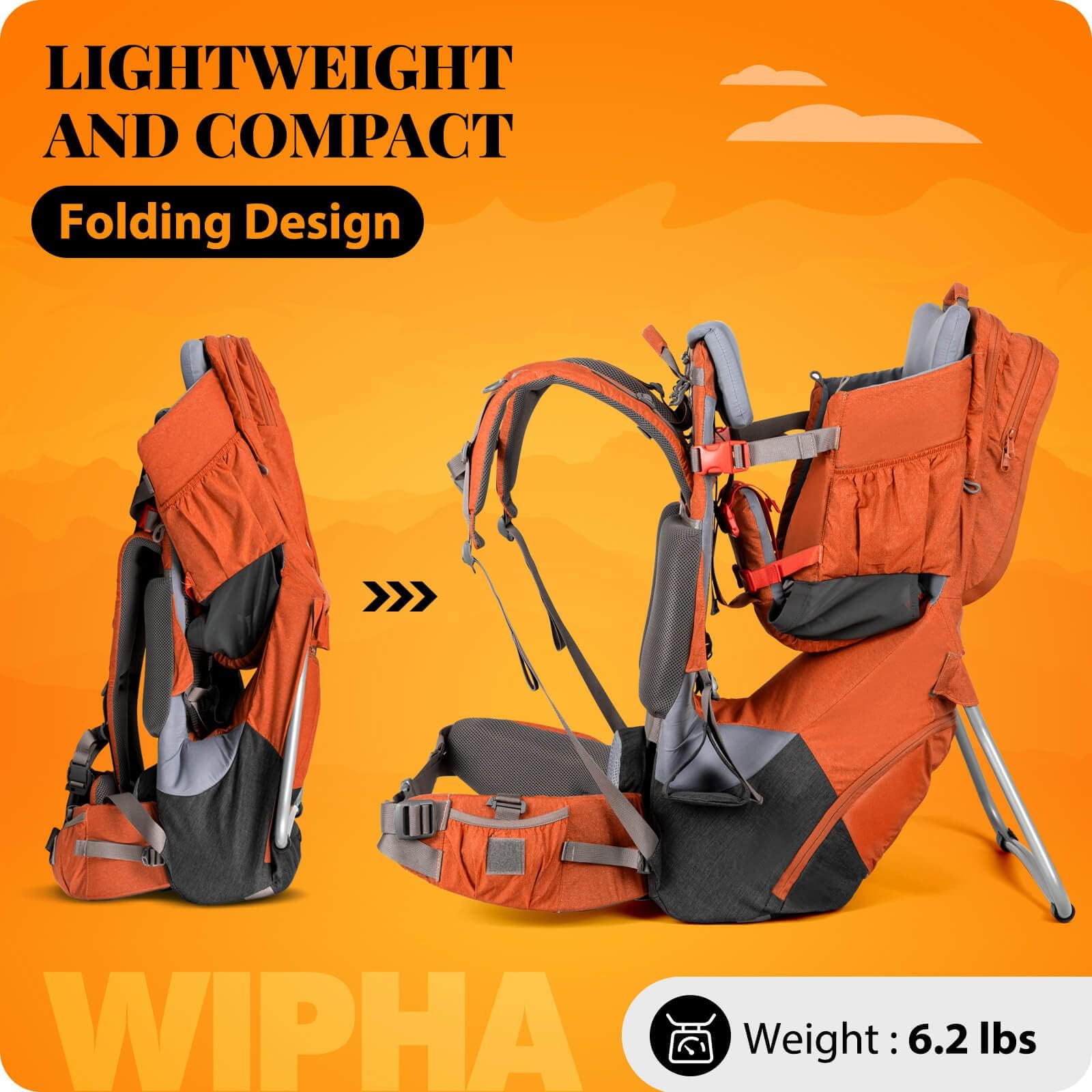 WIPHA Upgraded Baby Carrier Backpack - Ergonomic Hiking Backpack with Safety Seat, Lightweight Toddler Carrier for Outdoor Adventures, Travel & Daily Use (Large Capacity)