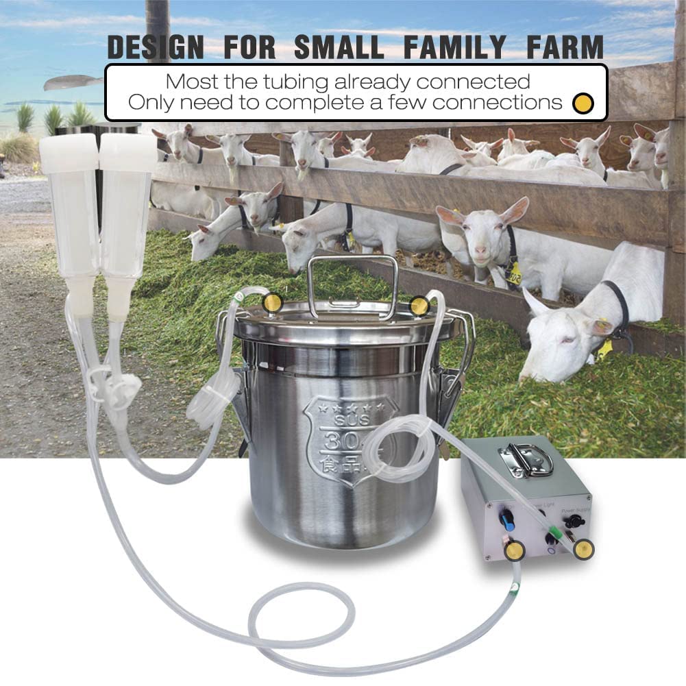 6L Goat Milking Machine - Portable Electric Adjustable Speed Pulsating Vacuum Pump with Food Grade 304 Stainless Steel Bucket & Auto Stop Valve | Perfect for Small Farms, Homesteads & Dairy Goat Operations (Classic Model)