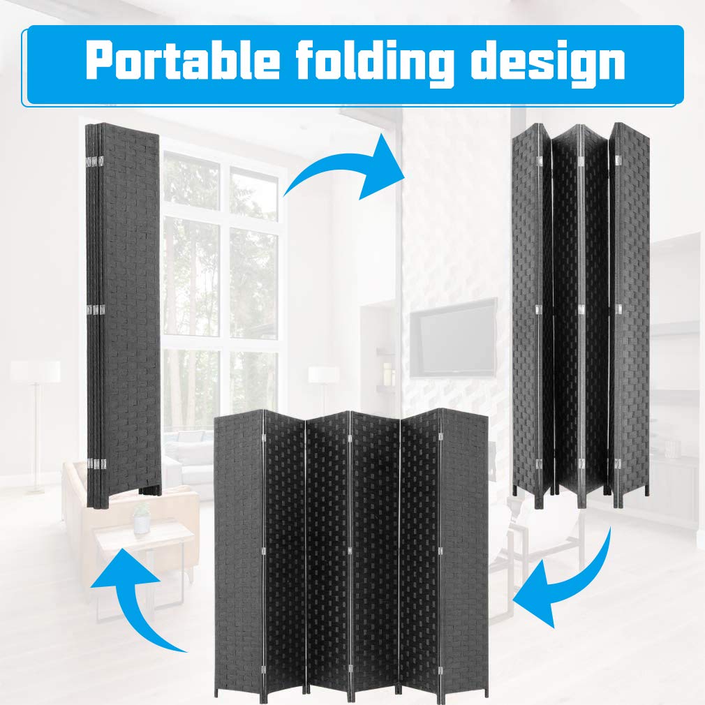 6 Panel 6 ft Foldable Room Divider - Handcrafted Wood Mesh Woven Privacy Screen for Home Office, Bedroom & Studio - Portable Freestanding Room Partition (Black) | Perfect for Creating Private Spaces in Apartments, Events and Workspaces