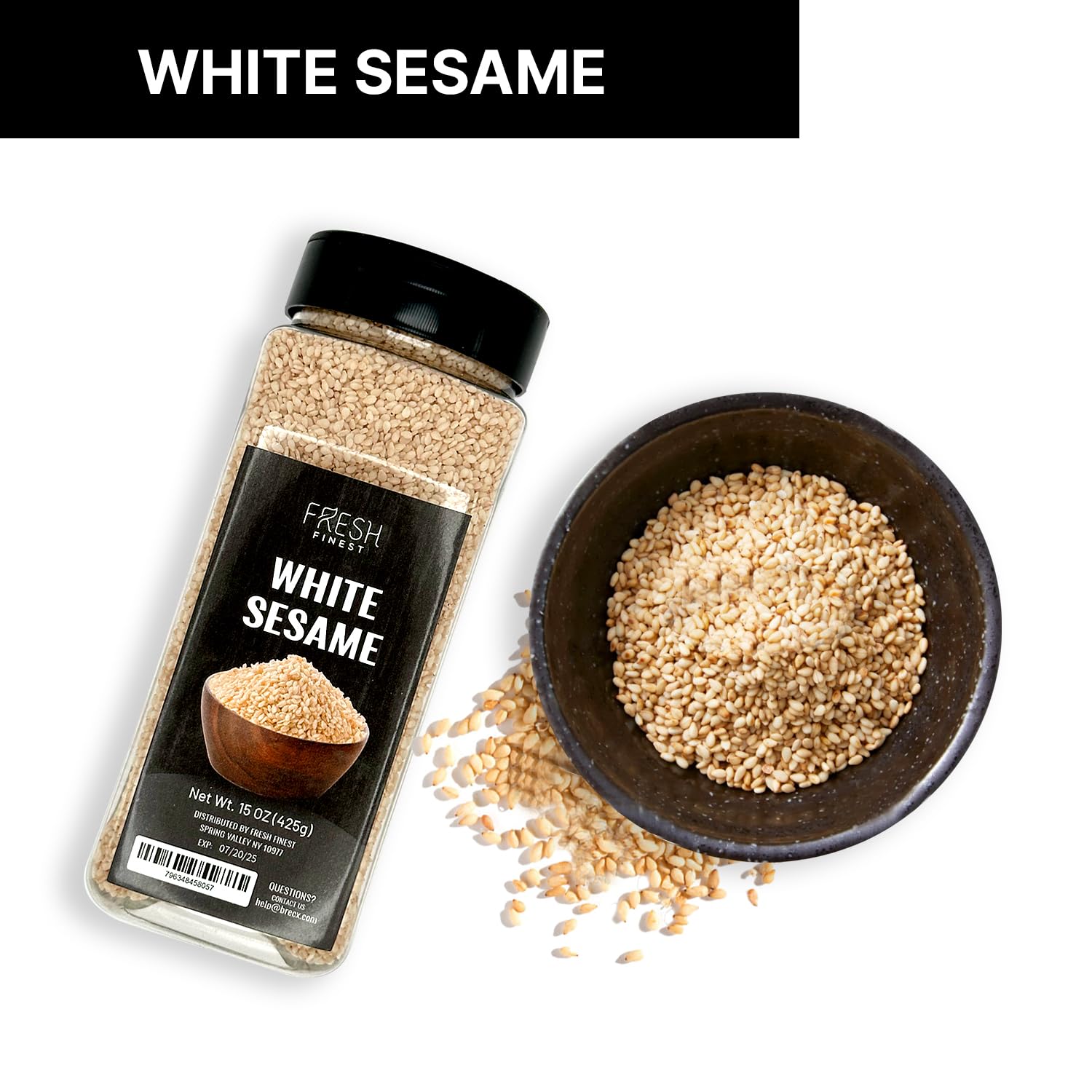Premium Quality Hulled White Sesame Seeds - 15oz (425g) - Fresh & Nutritious for Baking, Cooking & Salad Topping