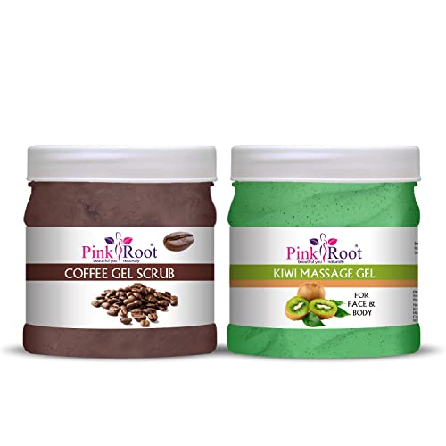 Pink Root Kiwi Massage Gel & Coffee Scrub Set - 500ml Each for Deep Relaxation & Exfoliation | Perfect for Spa Day, Couples Massage & Self-Care Routine