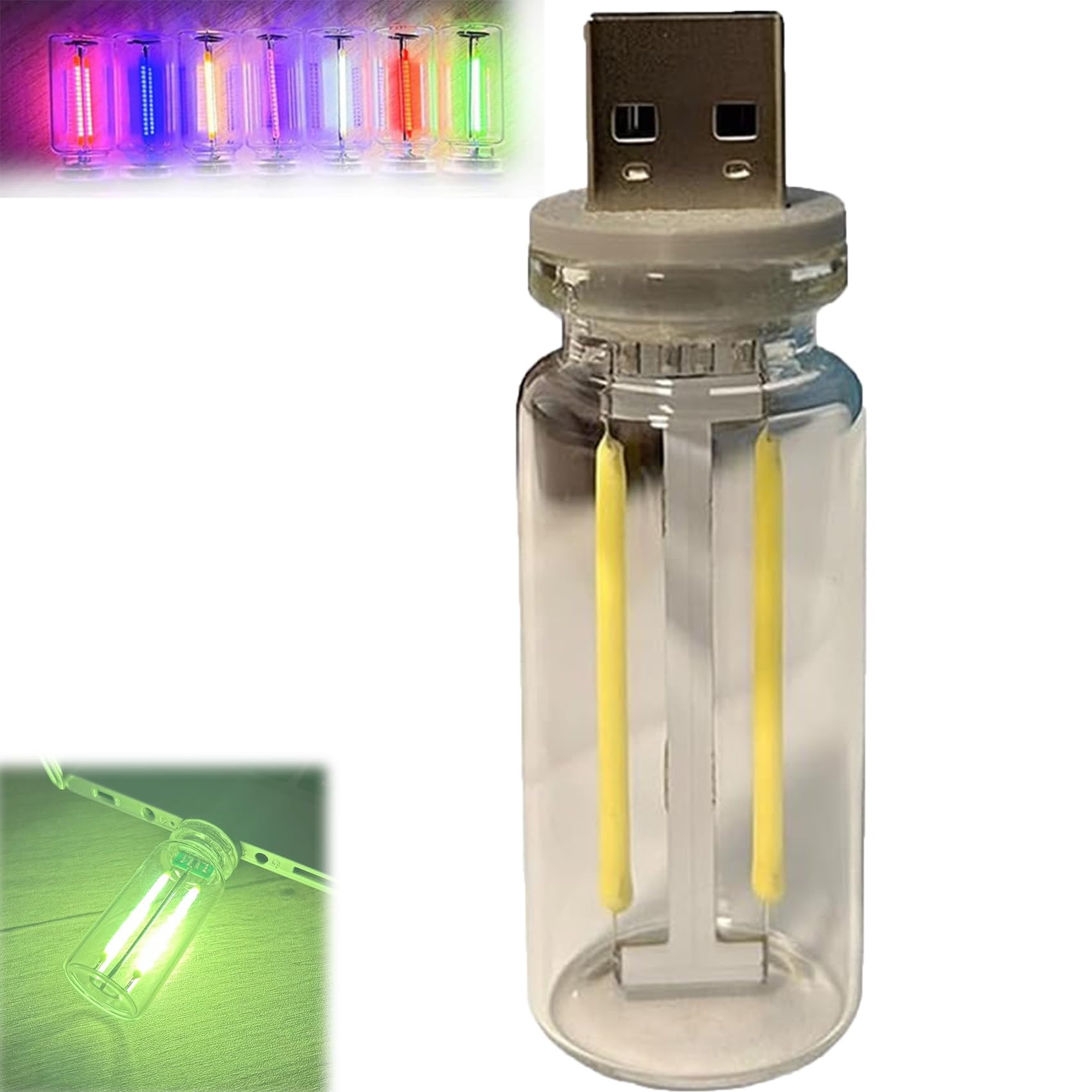 Retro USB LED Car Interior Atmosphere Lights - Mini Vehicle Ambient Lighting with Plug-in USB Charging Port - Green Night Lamps for Cars, Bedroom & Hallway - Perfect for Mood Lighting & Nighttime Driving