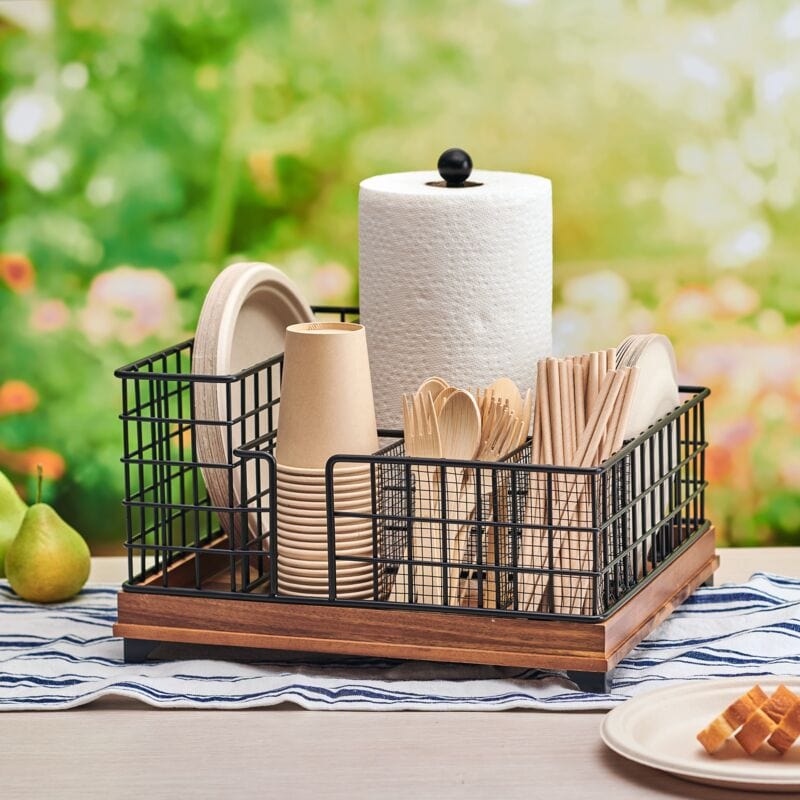 Portable Grid Hostess Picnic Storage Caddy Organizer - Foldable Outdoor Picnic Basket for Camping, Beach, and Party Supplies - Perfect for Picnics, BBQs, and Tailgating