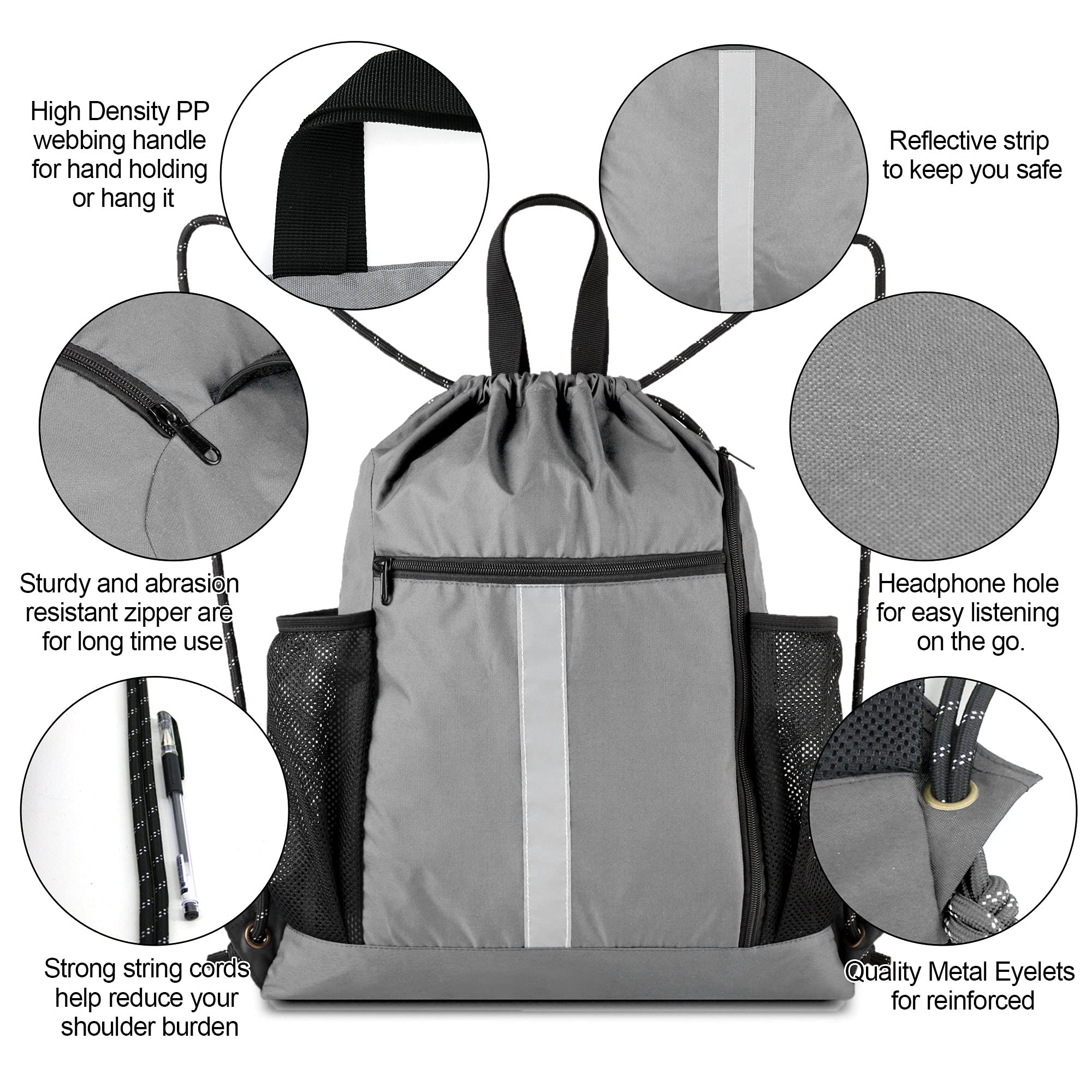 BeeGreen Drawstring Backpack - Lightweight Sports Gym Bag with Shoe Compartment & Dual Water Bottle Pockets | Perfect for Workouts, Travel, and Outdoor Activities
