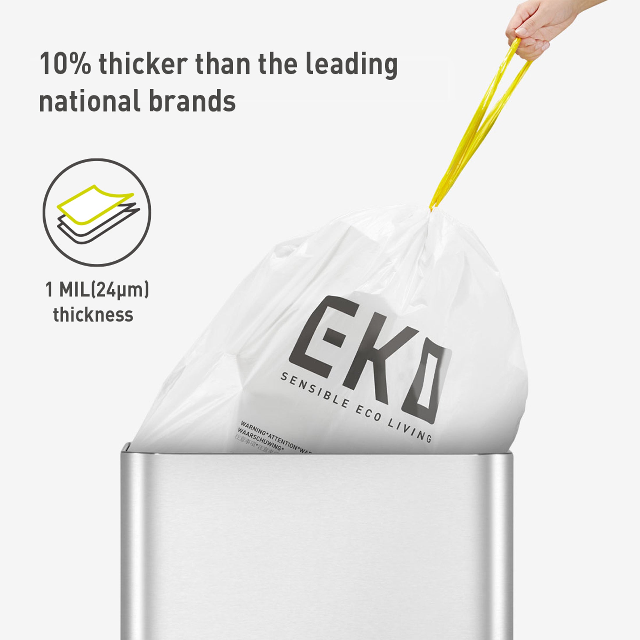 4 Gallon Easy Dispense Roll Trash Bags - 80 Count (10 x 15L) - Heavy Duty Kitchen & Office Waste Bags for Home & Commercial Use
