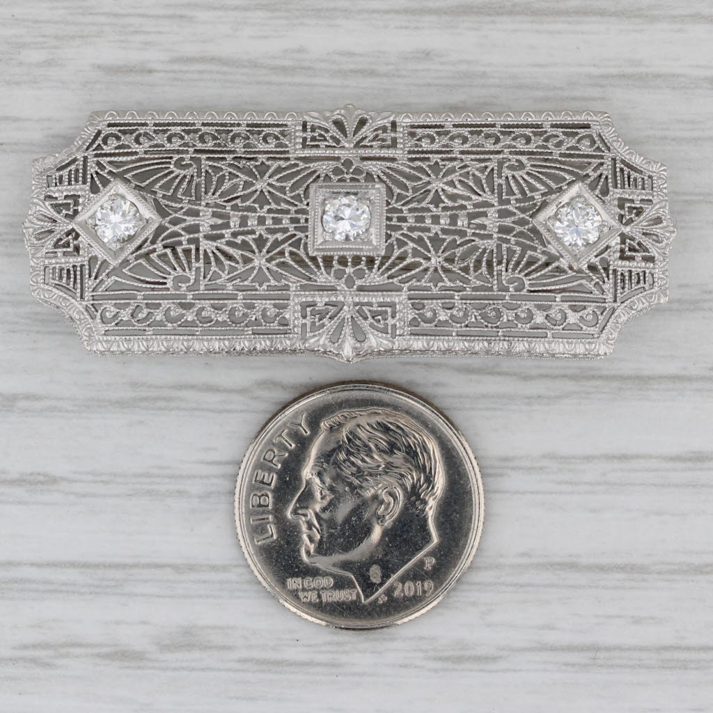 0.41ctw Vintage Art Deco Diamond Filigree Brooch - 14k Gold & Platinum Pin for Women - Elegant Jewelry Gift for Weddings, Anniversaries & Special Occasions