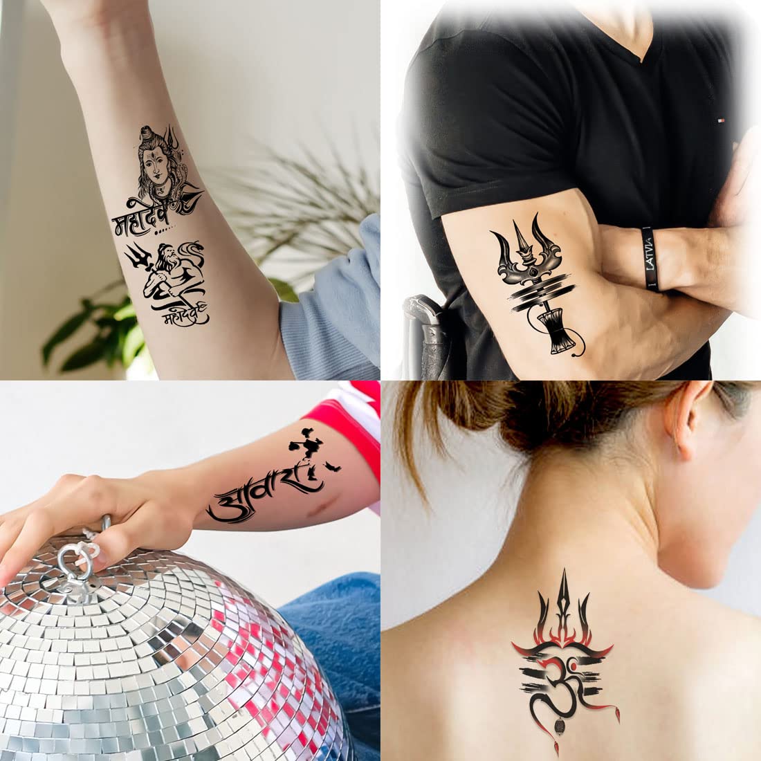 Mahadev Trishul Design Temporary Tattoos - Waterproof Body Art for Men & Women (Pack of 4) - Perfect for Festivals, Parties & Spiritual Events