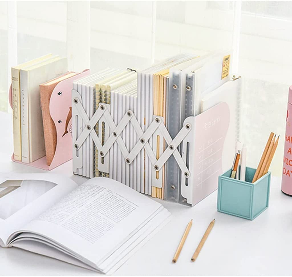 Adjustable Metal Bookends for Office & Home - Extends Up to 19.2 Inches, Heavy Duty Book Stoppers & Desk Organizer, Perfect for Shelves, Libraries and Workspaces (Color: E)
