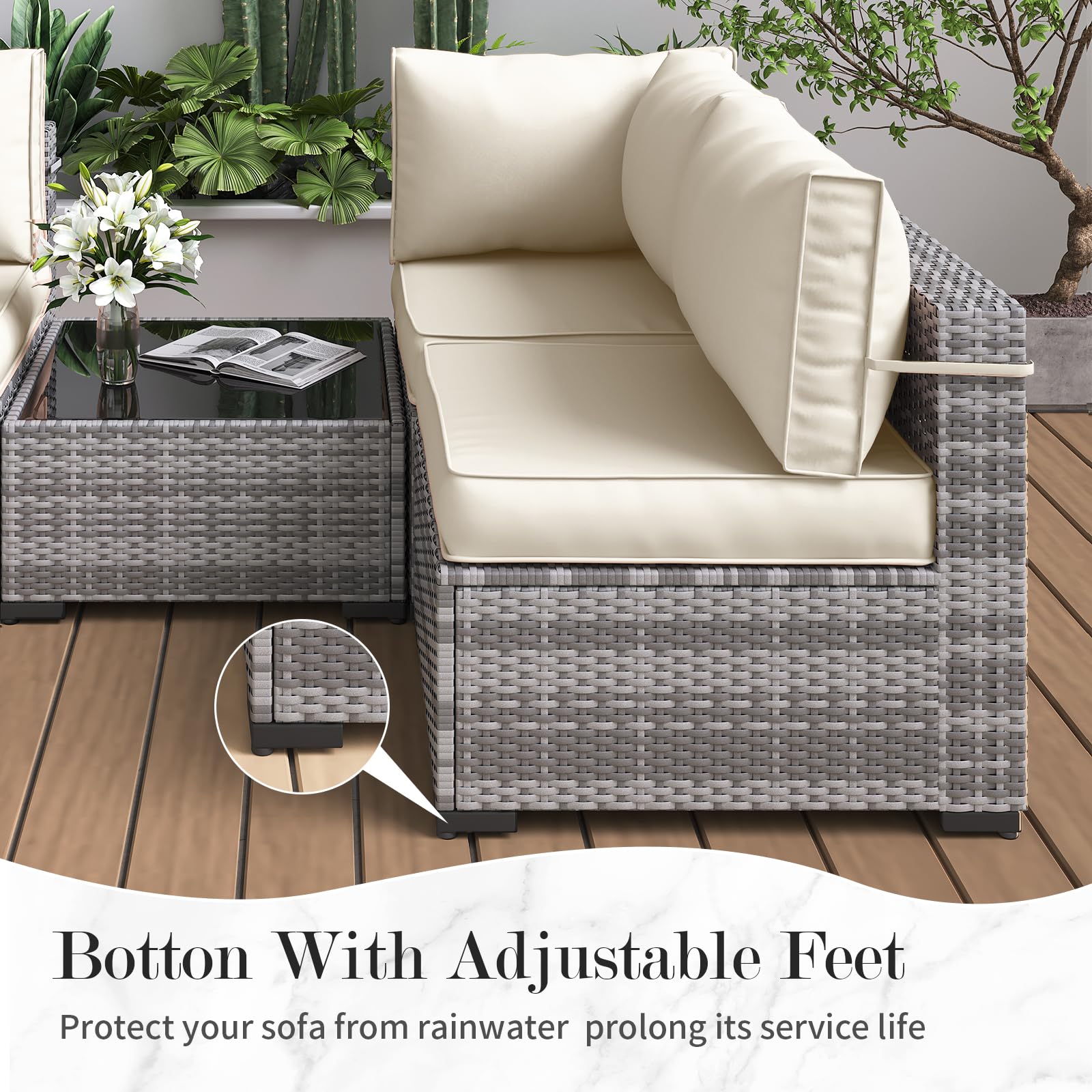 7-Piece Modular Outdoor Patio Furniture Set with Coffee Table - Waterproof Wicker Sectional Sofa Couch for Backyard, Balcony, Garden & Poolside Relaxation