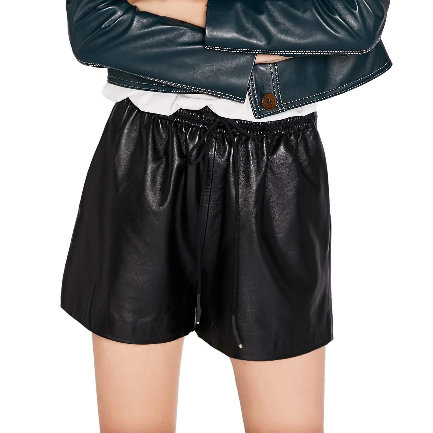 Women's High Waisted Black Leather Shorts - SmartUniverseWear | Stylish Faux Leather Pants for Night Out, Party & Casual Wear