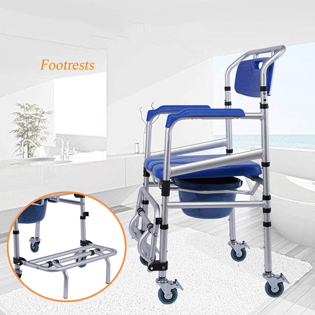 3-in-1 Deluxe Wheelchair Commode with Wheels & Footrests - Over Toilet, Bedside & Shower Chair for Elderly & Pregnant Women | Easy Transfer Walking Aid for Bathroom Safety & Mobility Assistance