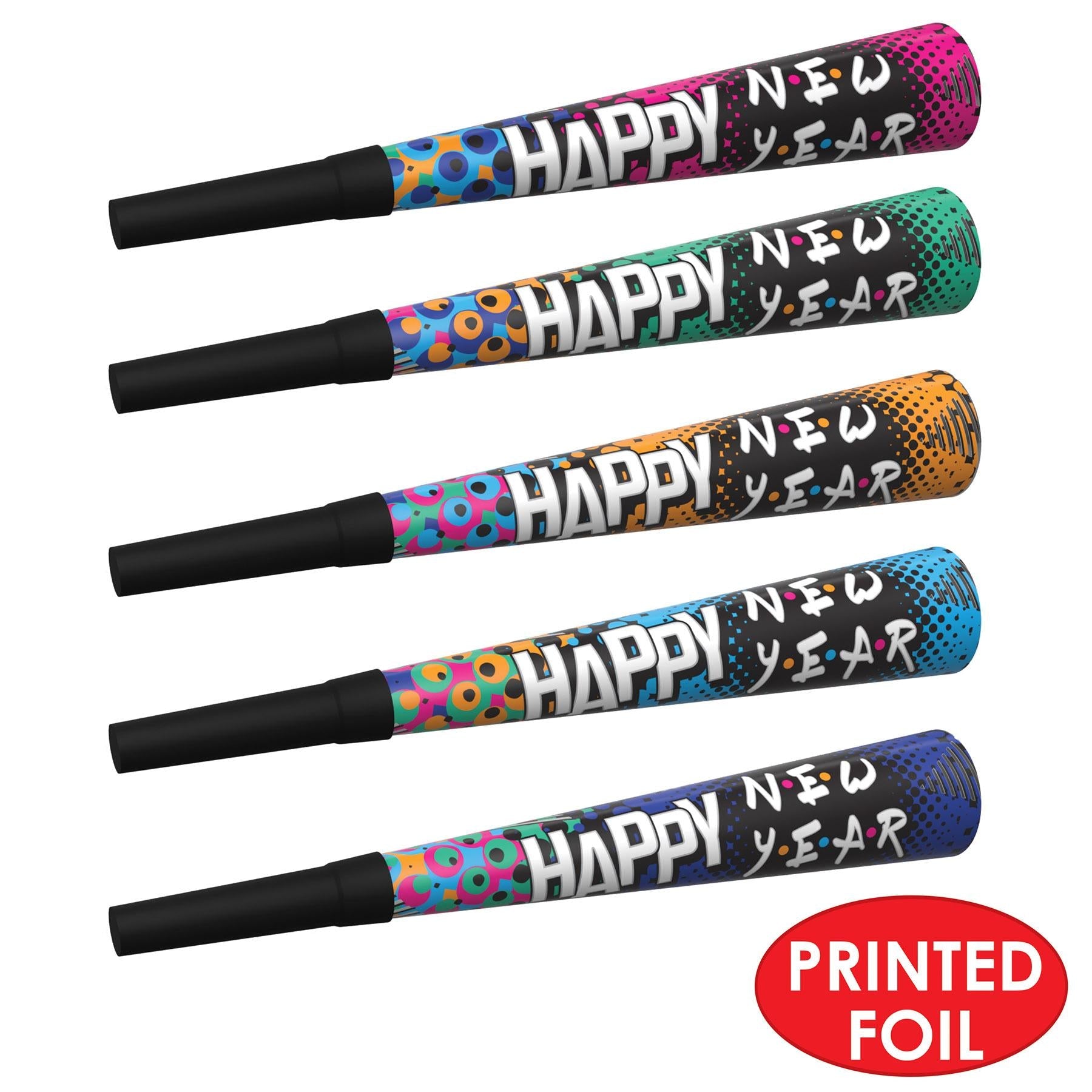 100 Pack Beistle 90's Happy New Year Horns - Party Blowers for New Year's Eve, Birthday, Graduation & Celebration Events - Fun Noisemakers for Adults & Kids