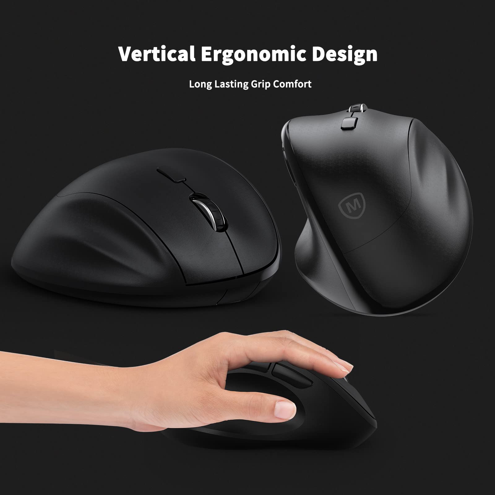 Ergonomic Wireless Mouse with USB Receiver - Vertical Design for PC, Laptop & Desktop | Silent Click, 1600 DPI Adjustable, Long Battery Life (1 AA Battery) | Perfect for Office Work, Gaming & Home Use - Black