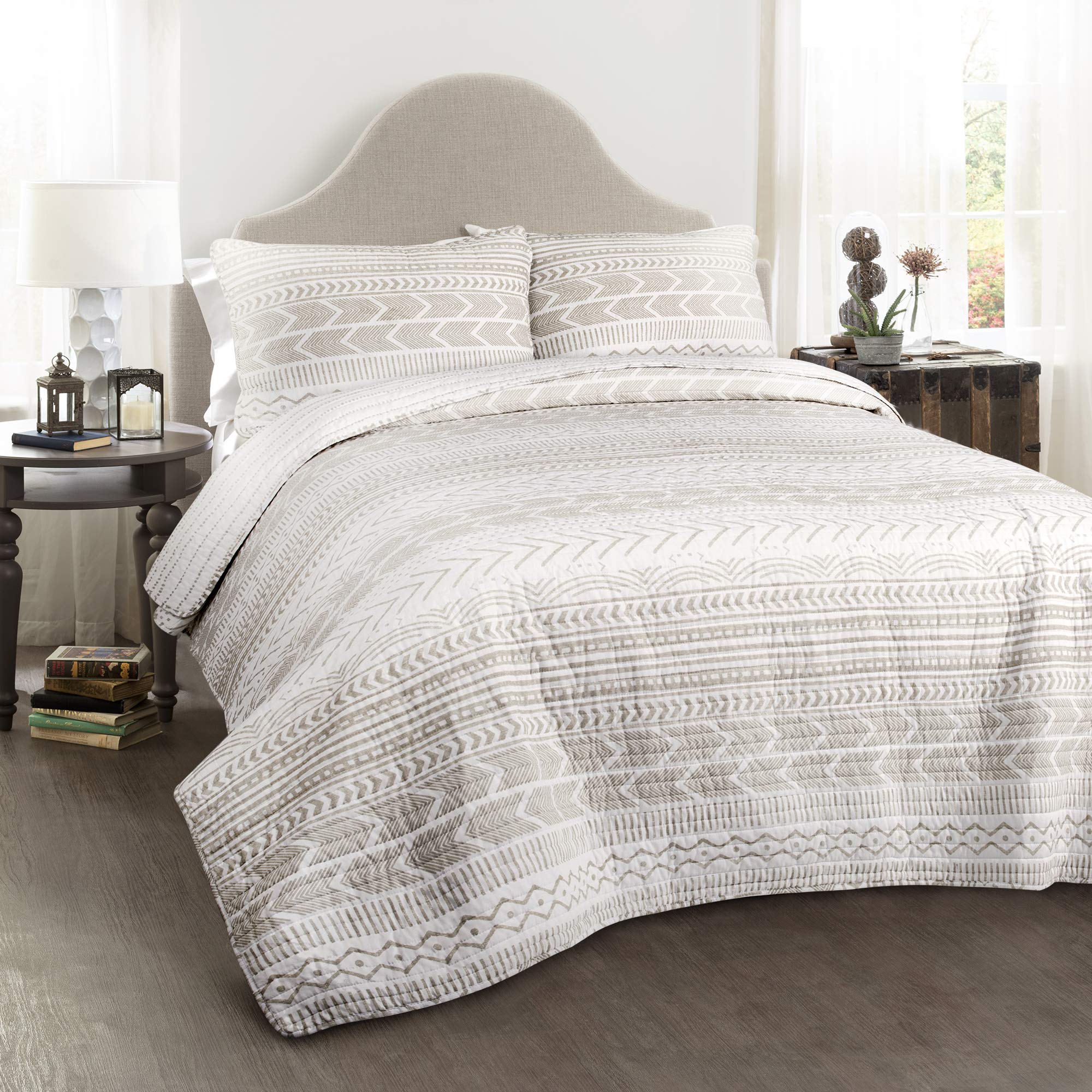 Lush Decor Hygge Quilt Set King - Taupe & White for Cozy Bedroom