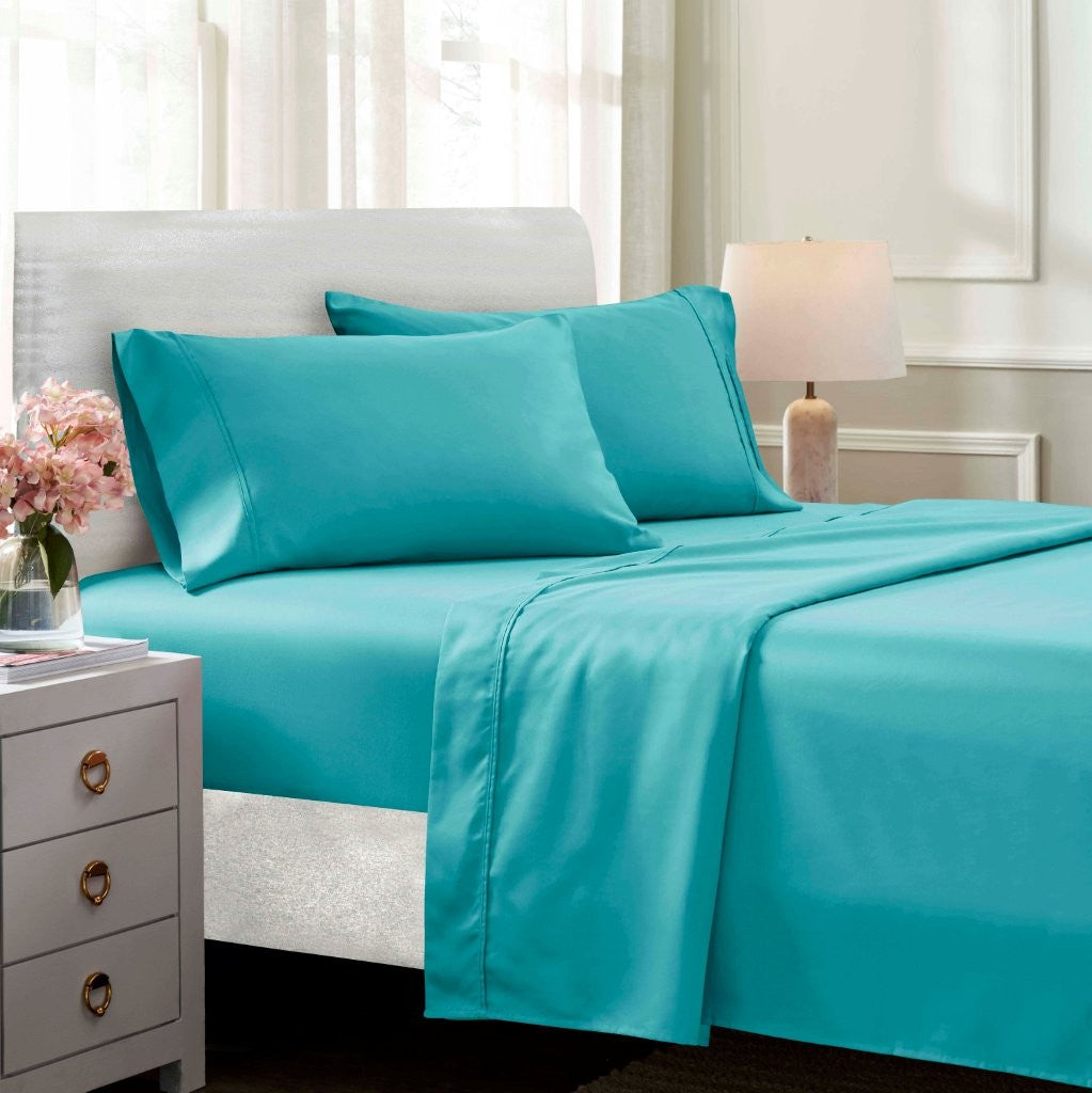 Premium 1400-1500 Thread Count Cotton Blend Deep Pocket Bed Sheet Set - Ultra Soft & Breathable for a Comfortable Sleep - Perfect for Master Bedroom, Guest Room & Dorm