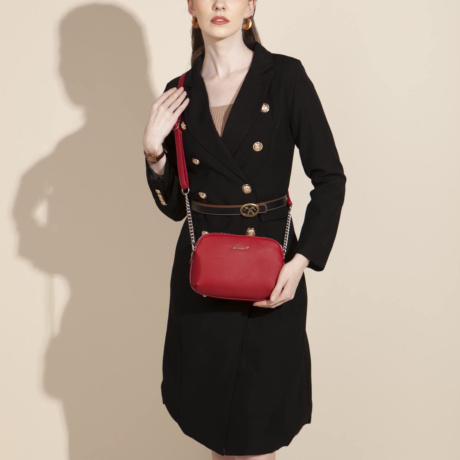 David Jones Women's Small Crossbody Bag - PU Leather Shoulder Purse with Zipper & Multi-Pockets | Elegant Saddle Handbag for Work, Travel & Everyday Use | Classic City Messenger Bag for Ladies (Office, Shopping, Date Night)