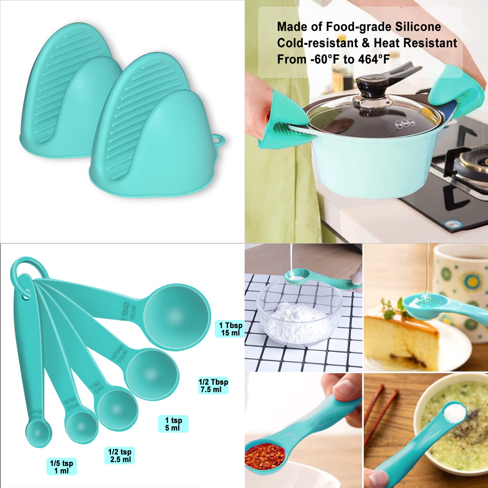 Premium Silicone Kitchen Utensils Set - 6-Piece Heat-Resistant Cooking Tools with Wooden Handles & Holder (Spoon, Spatula, Turner, Tongs, Whisk) - BPA Free Nonstick Cookware Safe - Ideal for Baking, Frying & Everyday Cooking