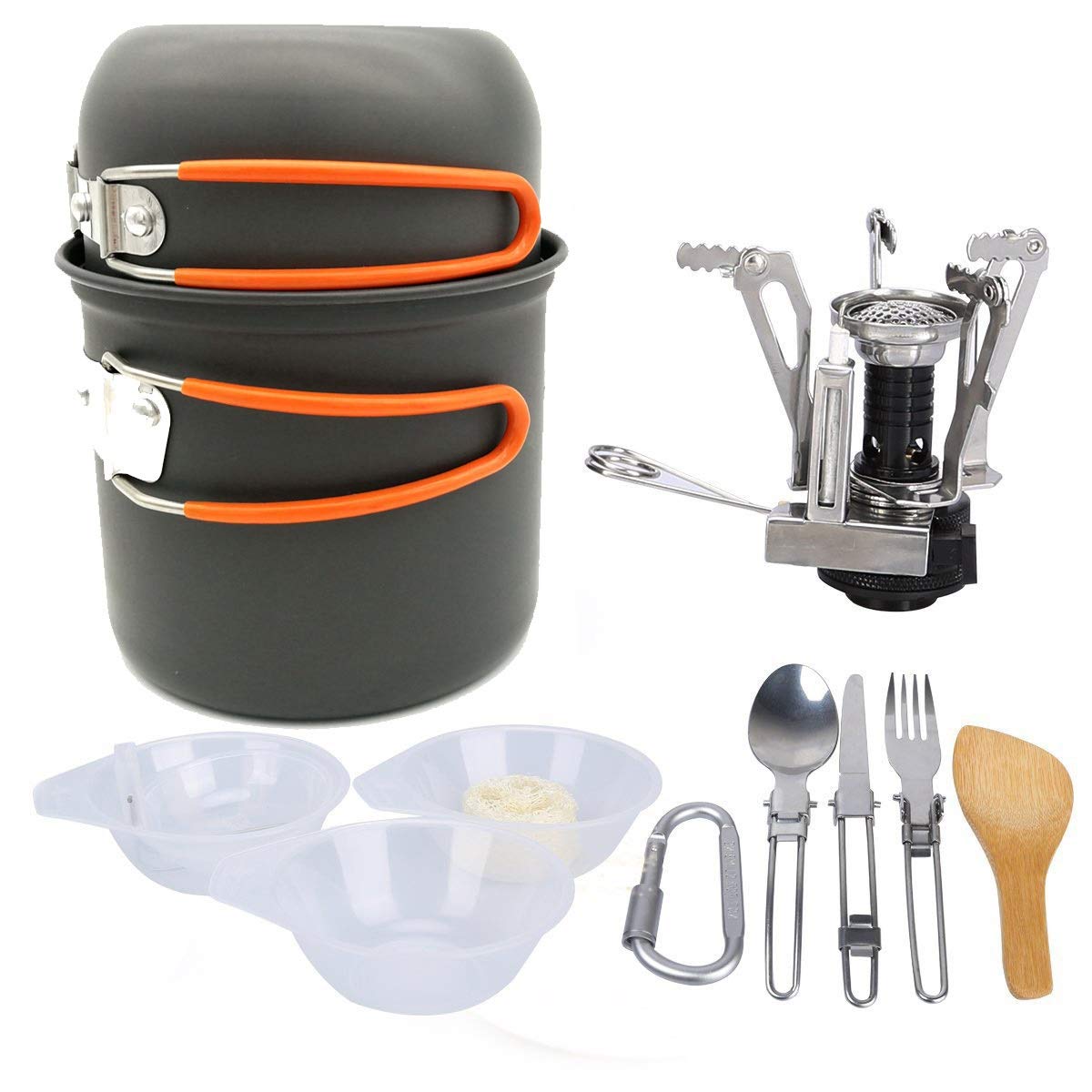 TANGIST 11-Piece Nonstick Camping Cookware Set - Lightweight Backpacking Mess Kit for Hiking, Picnics & Outdoor Adventures - Durable Orange & Black Cook Gear for Family Camping Trips (Perfect for Campfires, RV Travel & Backcountry Cooking)