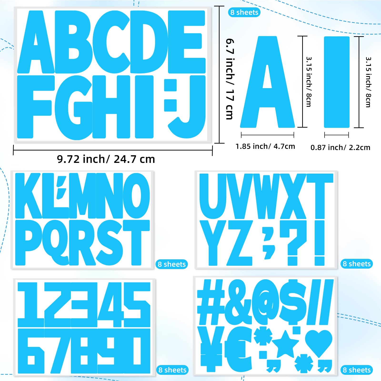 Starboling 3 Inch Blue Alphabet Stickers - 40 Sheets Self-Adhesive Vinyl Letter Stickers for Mailbox Numbers, Bulletin Boards, Classroom & Home Decor - Perfect for DIY Projects, Scrapbooking & Organizing