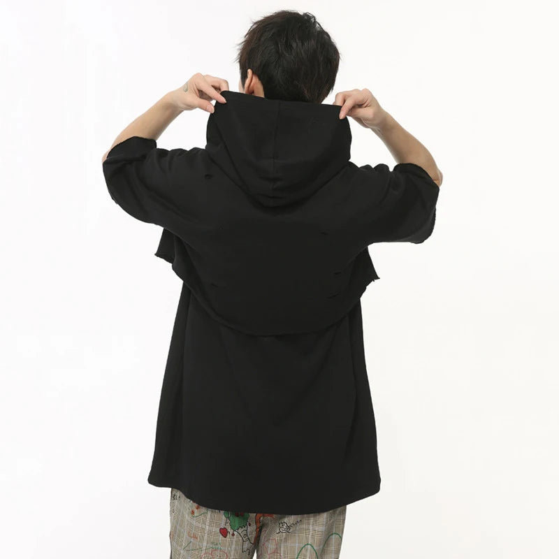 American Design Men's Casual T-Shirt - Round Neck Short Sleeve Loose Fit Pullover Top with Hood Hole | Summer Fashion Tee for Streetwear, Gym & Everyday Wear | Style 9C6376
