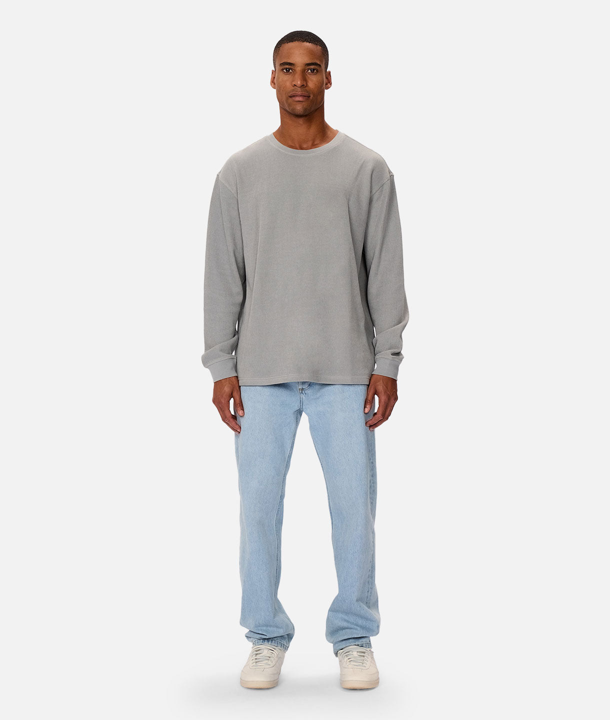 Pico Ribbed Long Sleeve Tee for Women - Soft Stretch Cotton Blend Top in Storm Gray - Perfect for Layering, Casual Outfits & Everyday Wear