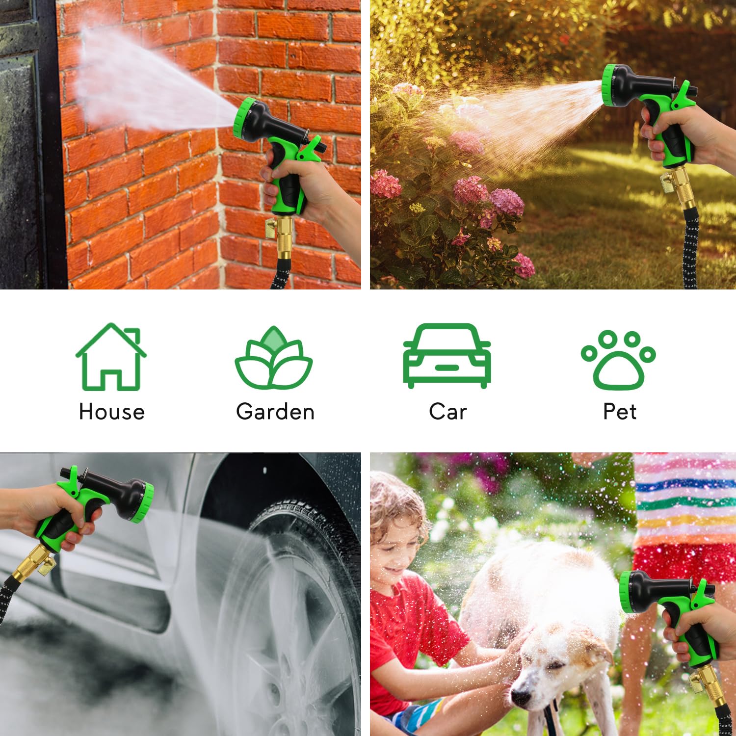 50 ft Expandable Garden Hose - No Kink Flexible Water Hose 50ft with 10 Pattern Spray Nozzle, Leakproof Solid Brass Connectors, Retractable Latex Core - Lightweight Collapsible Hose for Lawn, Garden, Car Washing & Outdoor Cleaning
