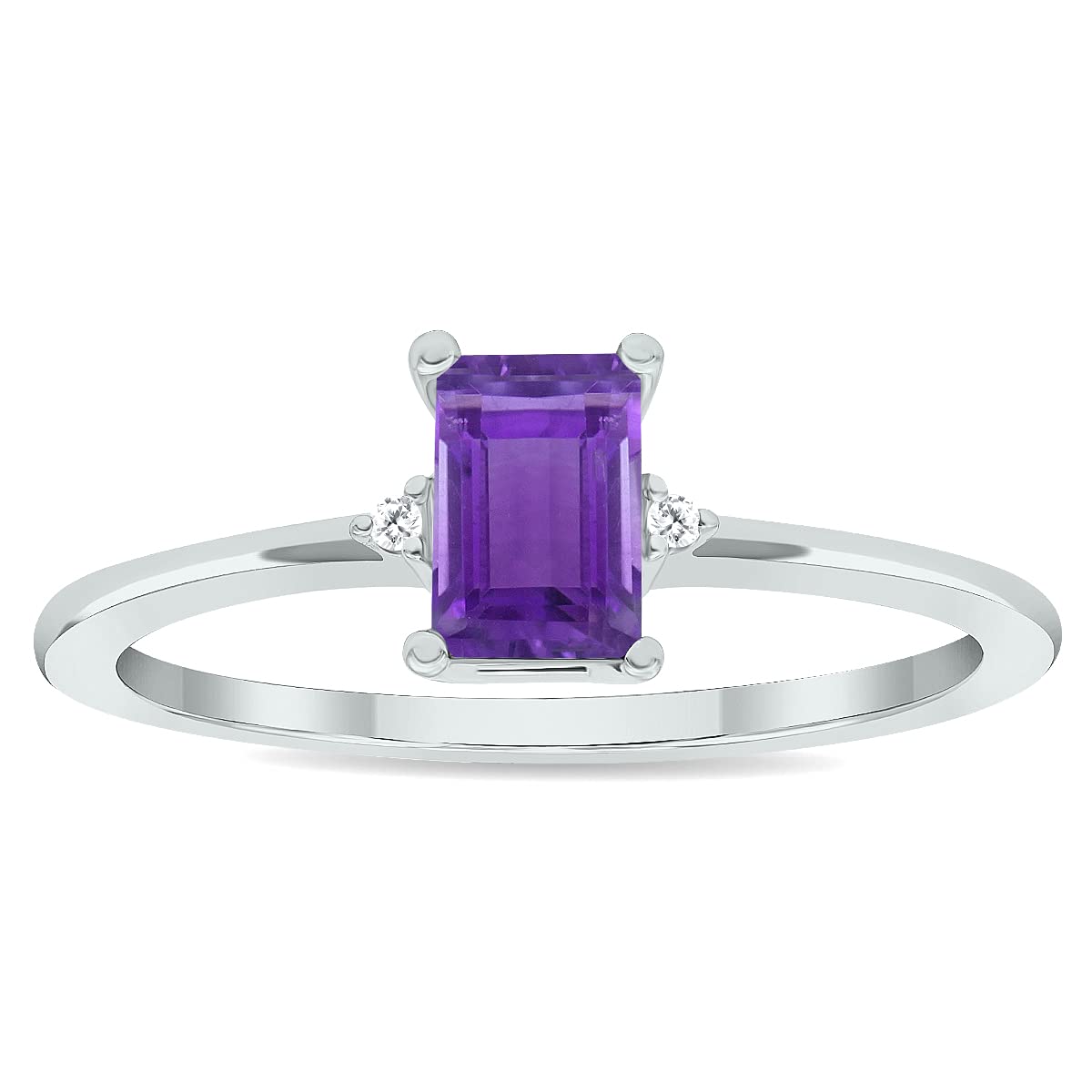 10K White Gold Women's Amethyst and Diamond Classic Band Ring - Elegant Jewelry for Weddings, Anniversaries & Special Occasions