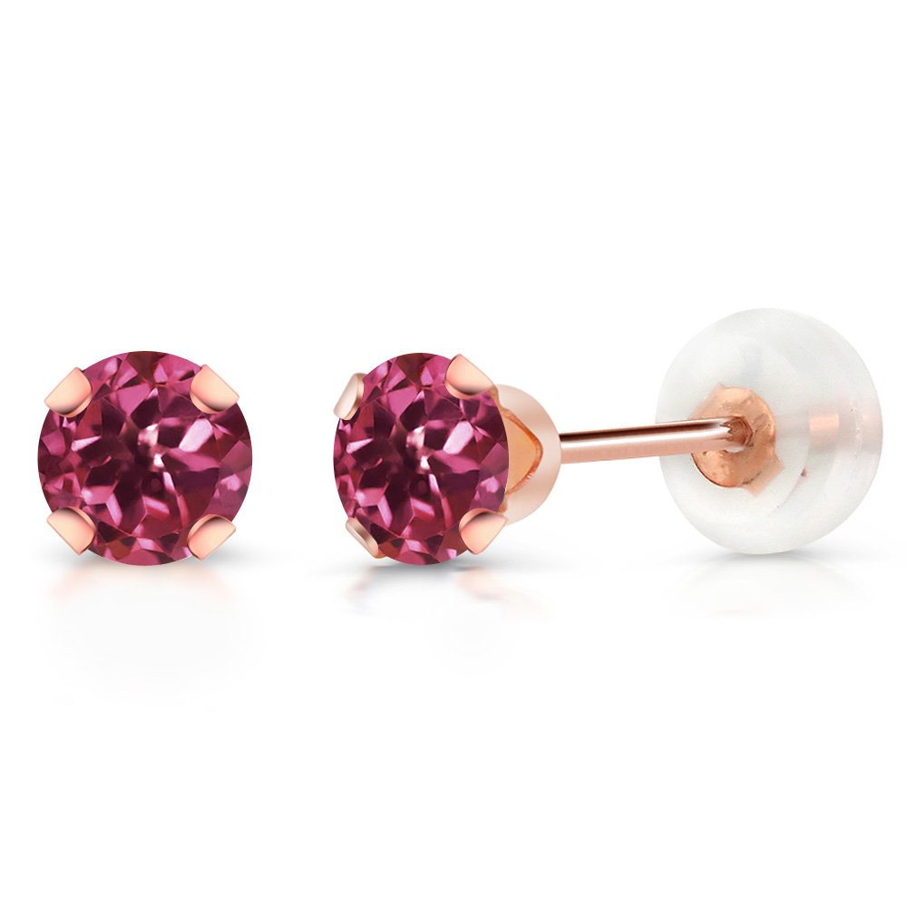 10K Rose Gold 4MM Round Birthstone Stud Earrings for Women & Men | Genuine Gemstone Jewelry | Perfect Gift for Birthday, Anniversary & Special Occasions