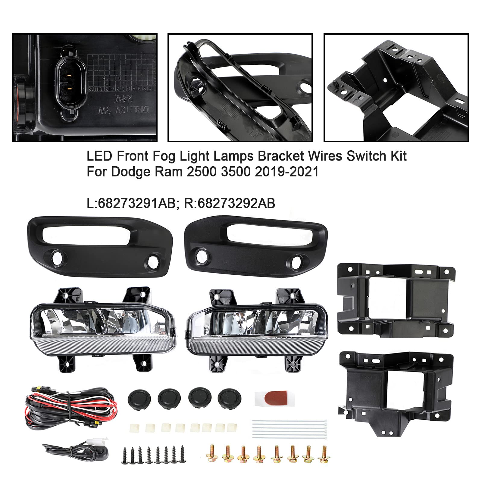 LED Front Fog Light Kit with Bracket & Wiring Harness for Dodge Ram 2500/3500 (2019-2021) - Durable Off-Road Lighting for Night Driving & Foggy Conditions