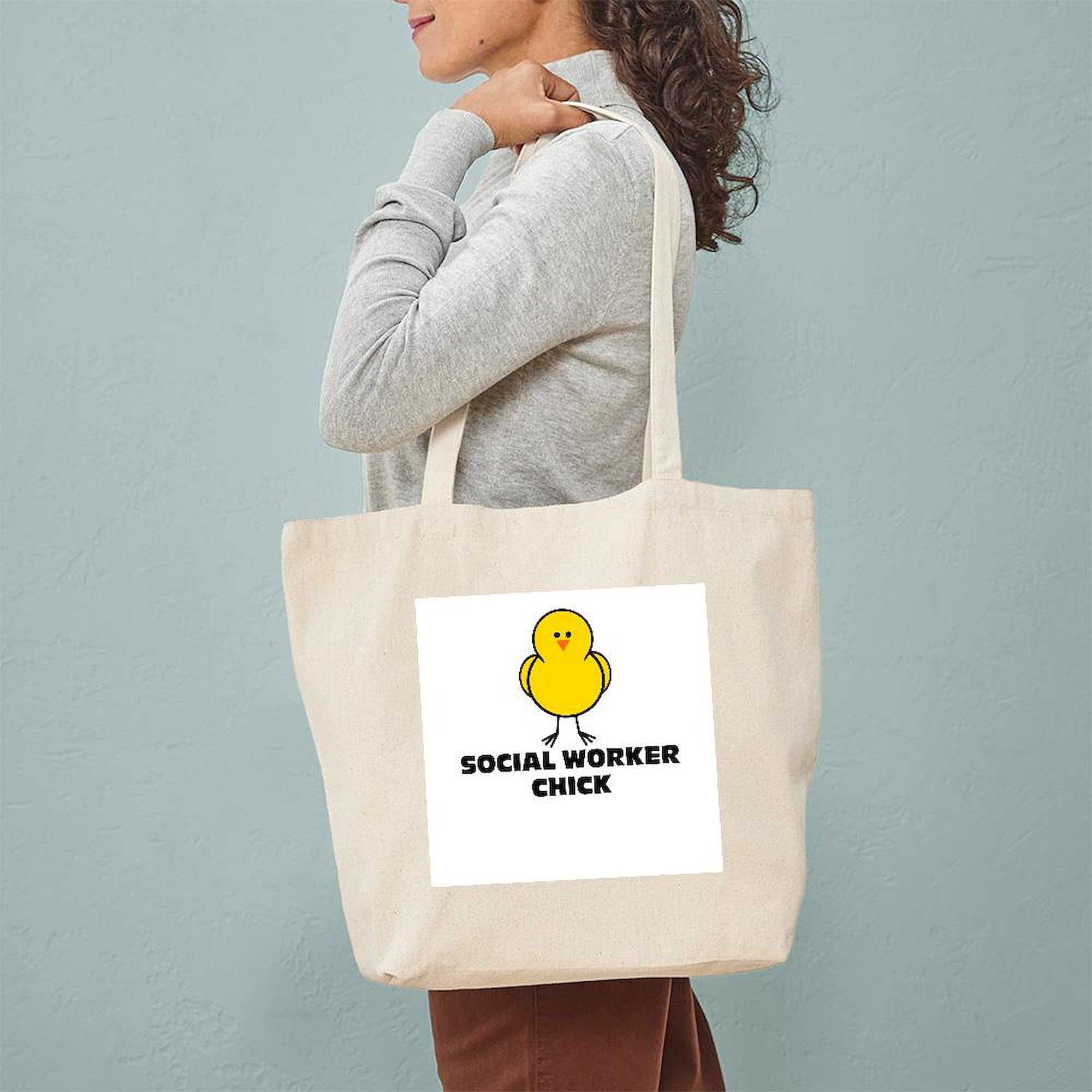 Social Worker Chick Tote Bag - Natural Canvas Reusable Shopping Tote for Professionals - Perfect for Work, Groceries & Everyday Use