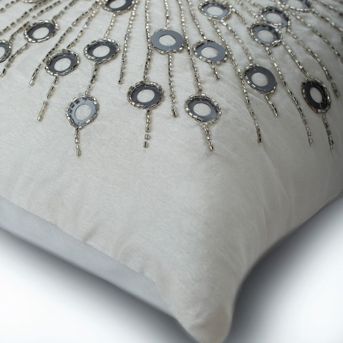 HomeCentric 16x16 Inch Ivory Silk Decorative Pillow Covers - Abstract Circle Beaded Modern Cushion Covers for Sofa, Couch, Bedroom (40x40 cm) | Perfect for Living Room Decor, Easter Home Accents & Luxury Throw Pillow Cases
