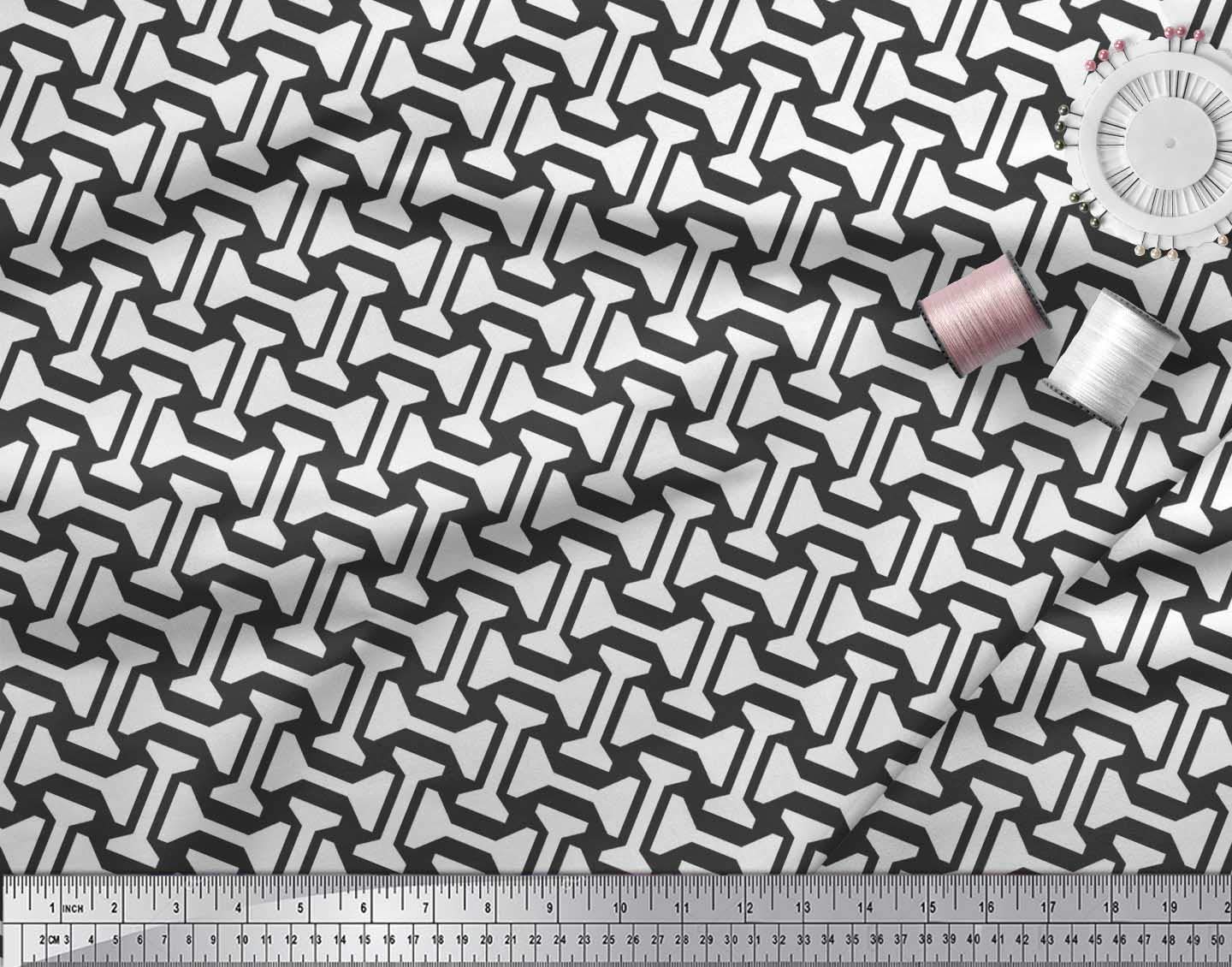Soimoi 42 Inch Wide White Polyester Crepe Fabric by The Yard - Geometric Abstract Print for Modern & Contemporary Styles - Perfect for Dresses, Curtains, and Home Decor Projects