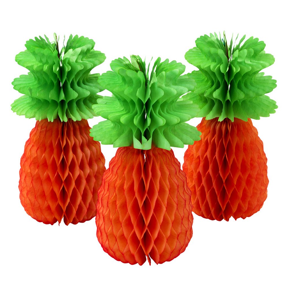 Talking Tables Tropical Fiesta Honeycomb Pineapple Party Decorations (3 Pack) - Orange - Perfect for Luau, Hawaiian, Summer & Beach Themed Parties